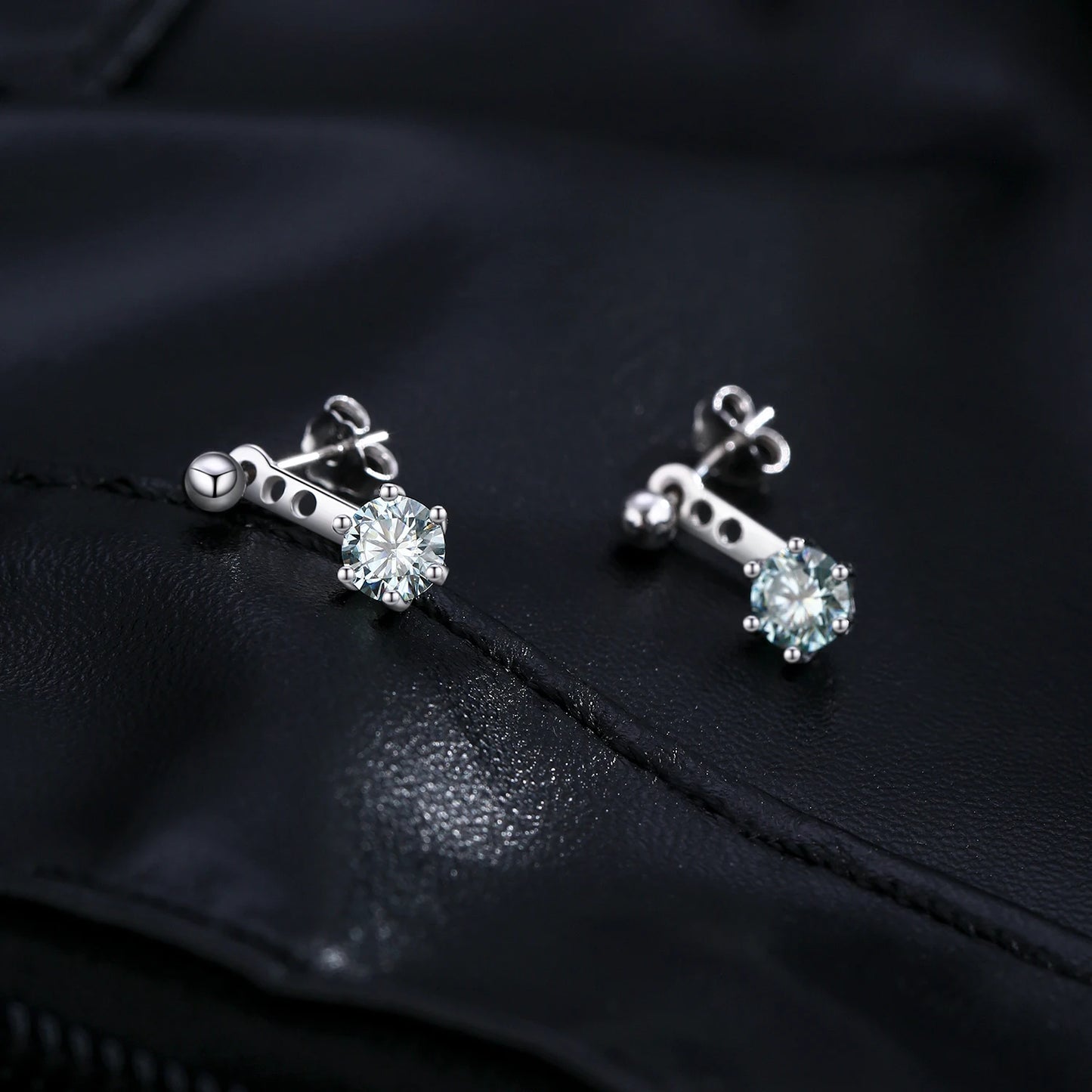 MODIAN D Color VVS1 Round Teal Moissanite Ear Climbers 925 Sterling Silver Luxury Trendy Stud Earrings For Women Fine Jewelry