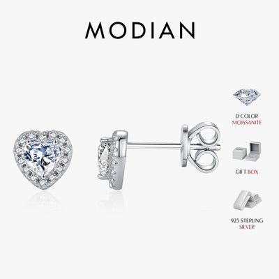MODIAN Moissanite D Color Stud Earrings Hearts Cut Lab Created Diamond 925 Sterling Silver Romantic Earrings For Women Jewelry