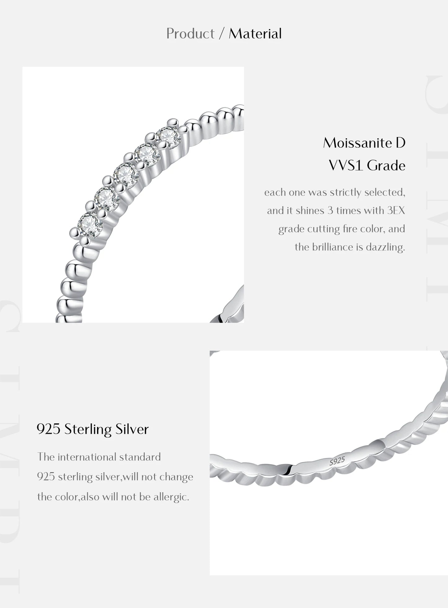 MODIAN Sparkling Moissanite Eternity Band Ring 925 Sterling Silver Stackable Popular Finger Rings For Women Party Jewelry