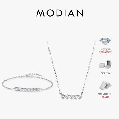 MODIAN D Color Moissanite Link Chain Pendant Necklace 925 Sterling Silver Trendy A Row Round Bracelet For Women Fine Jewelry Set