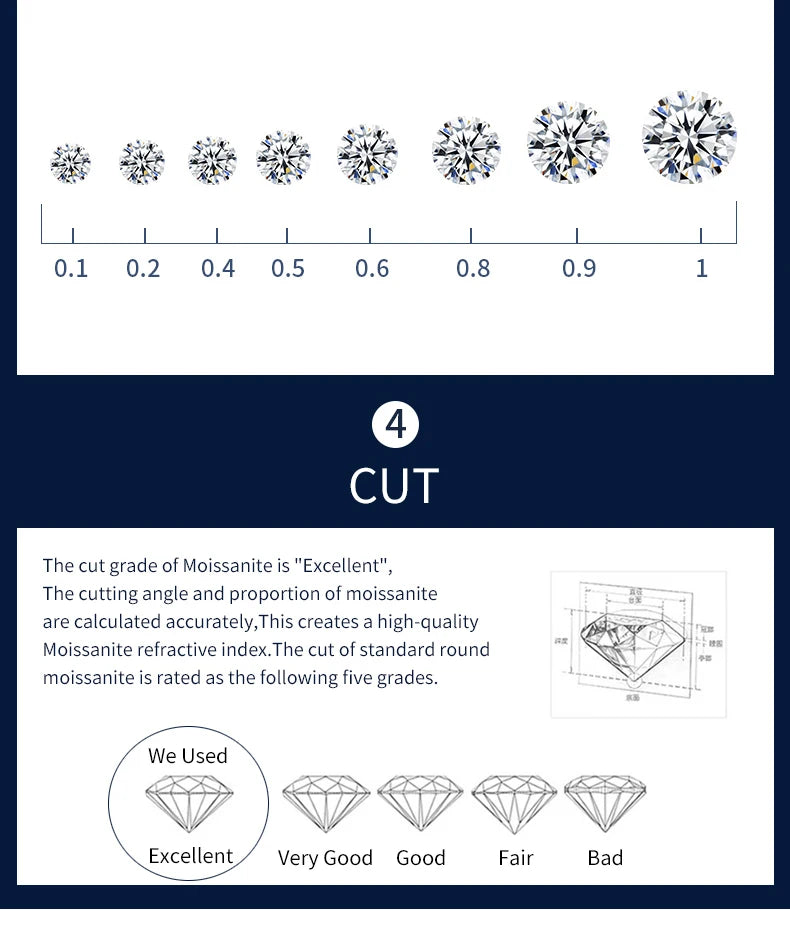 Modian Moissanite 1CT 2CT D Color VVS1 EX Luxury Stud Earrings 925 Sterling Silver Sparkling Earrings For Women Wedding Jewelry
