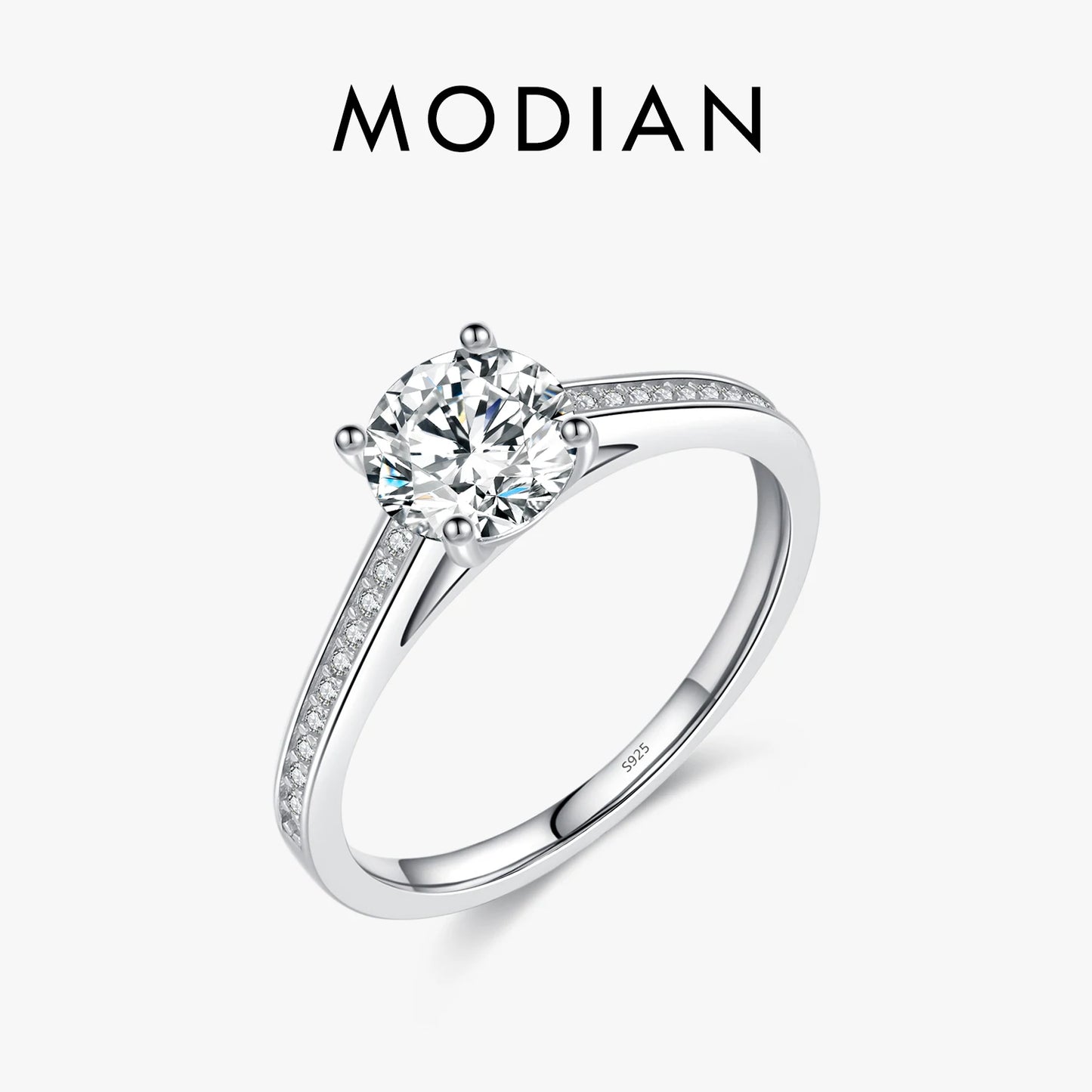 MODIAN D Color Lab Diamond 1CT Moissanite Ring For Women 925 Sterling Silver Classic Wedding Engagement Band Jewelry Gifts
