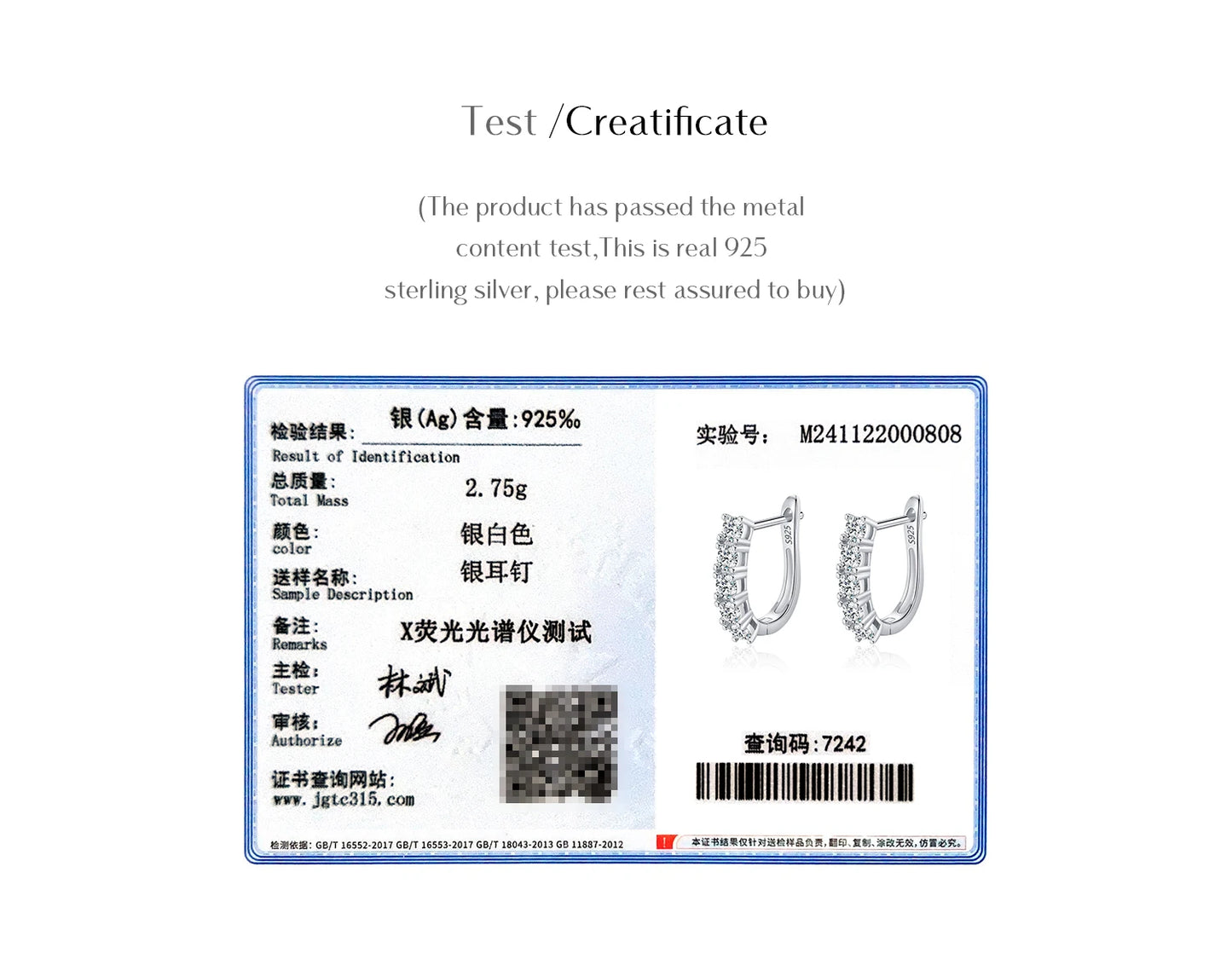 MODIAN D Color U Shape Moissanite Earrings 925 Sterling Silver Elegant Exquisite Hoop Earrings For Women Wedding Jewelry