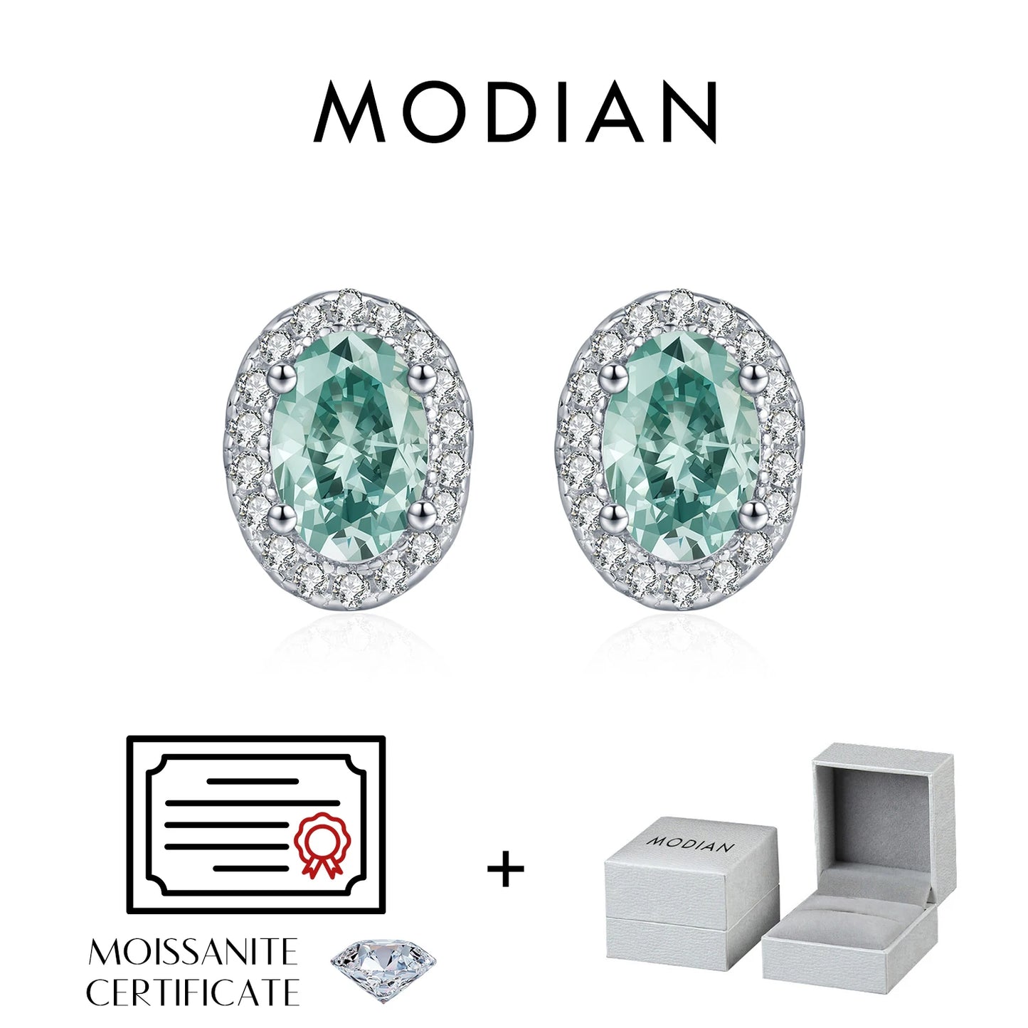 MODIAN 1CT D Color Green Moissanite Halo Earrings 925 Sterling Silver Elegant Oval Stud Earrings For Women Party Fine Jewelry