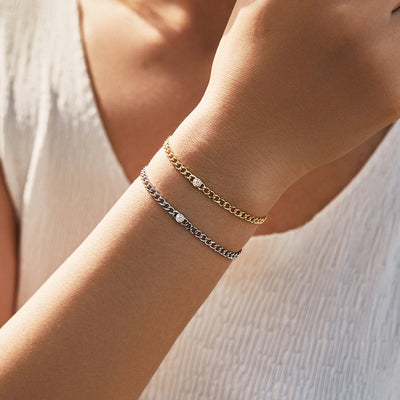 MODIAN D Color VVS1 Cearl Round Moissanite Bracelets 925 Sterling Silver Fashion Gourmette Link Chain Bracelet For Women Jewelry