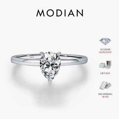 MODIAN D Color Pear Cut Moissanite Ring 925 Sterling Silver Water Drop Lab Diamond Wedding Rings For Women Wedding Fine Jewelry