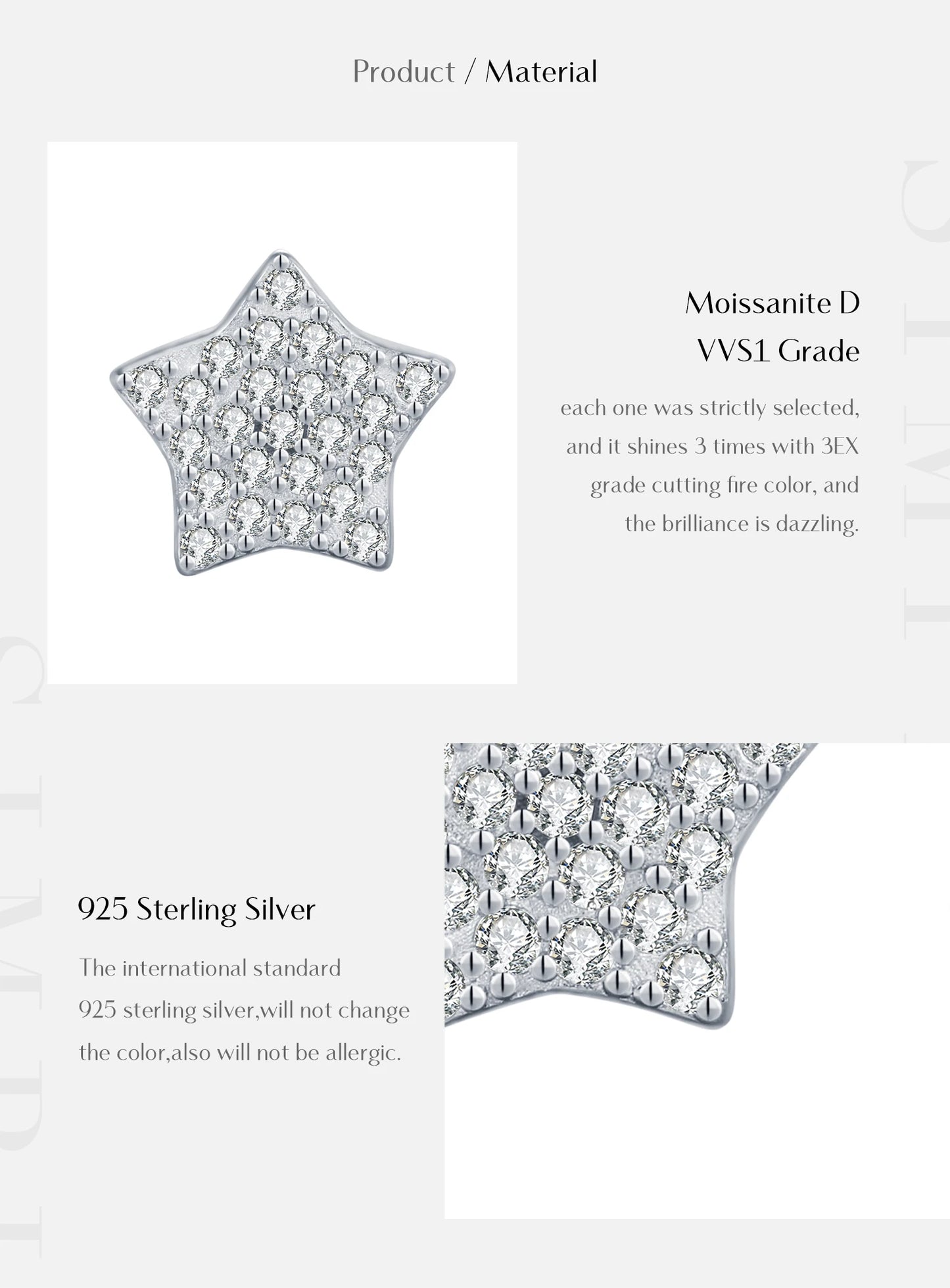 MODIAN D Color Shinning Moissanite 925 Sterling Silver Cute Stars Stud Earrings For Women Daily Party Fine Jewelry Accessories