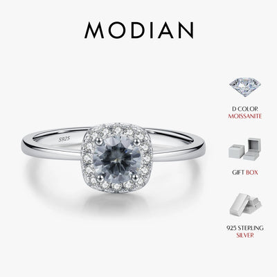 MODIAN D Color Gray Moissanite Rings 925 Sterling Silver Fashion Sparkle Square Halo Ring For Women Wedding Fine Jewelry Gift
