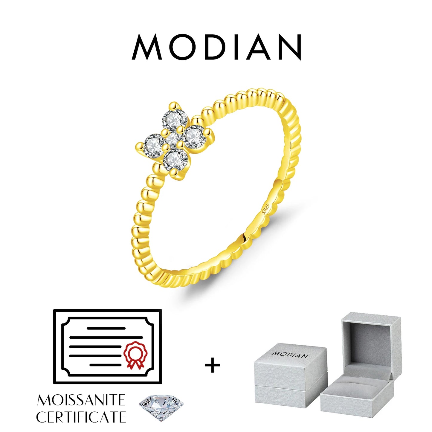 MODIAN D Color Stackable Moissanite Ring 925 Sterling Silver Beads Sparkling Trendy Rings For Women Party Vacation Jewelry