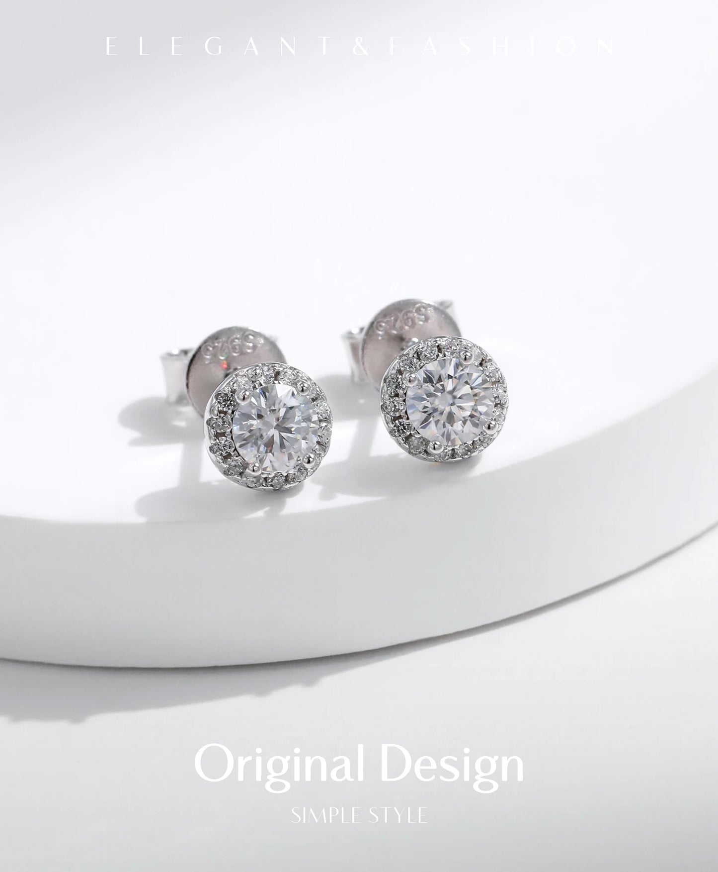 MODIAN Luxury Tiny Halo Moissanite Stud Earrings 925 Sterling Silver Earrings For Women Engagement Wedding Fine Jewelry Gift