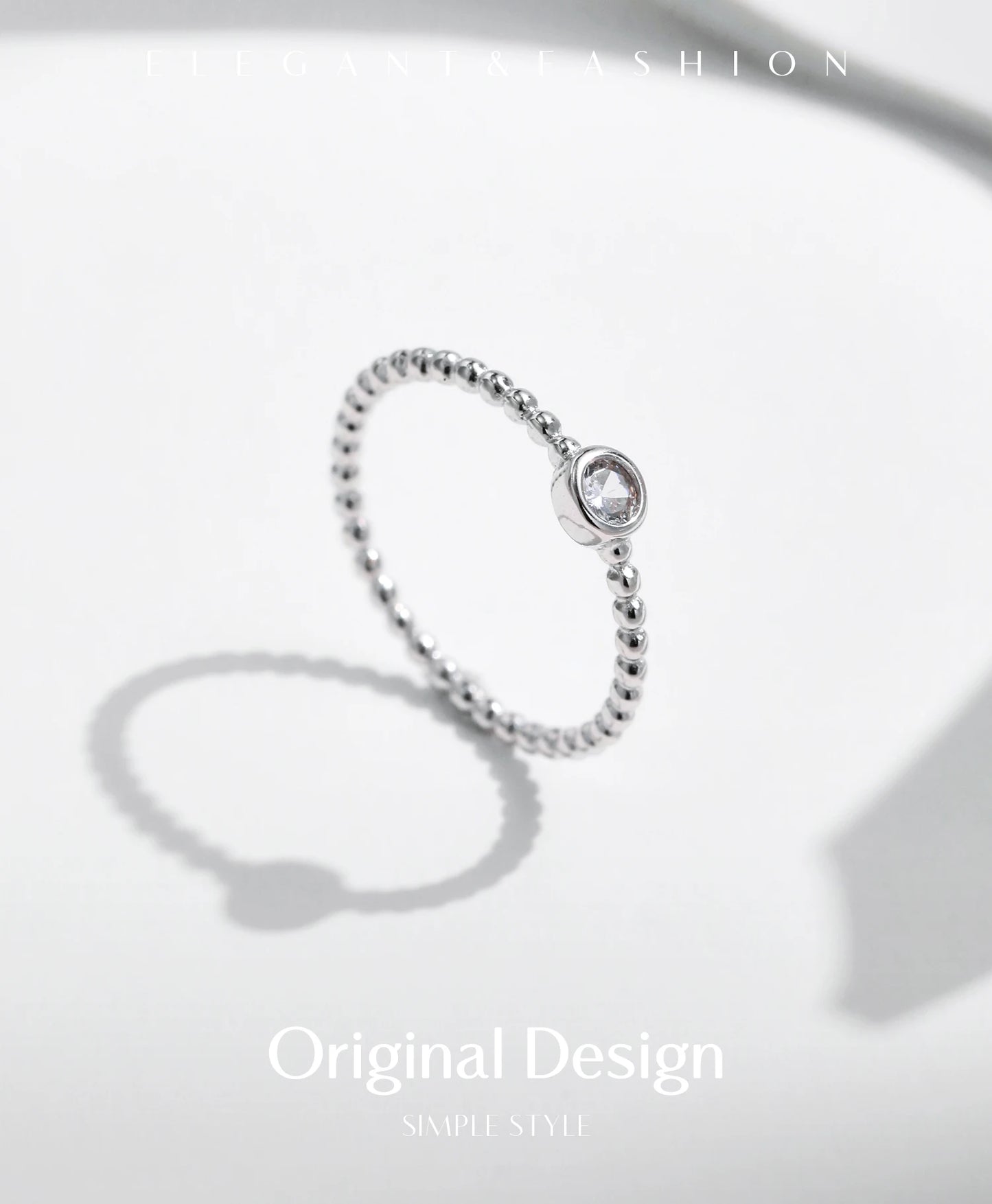 MODIAN Bezel Setting Moissanite Ring 925 Sterling Silver Beads Trendy Stackable Finger Rings For Women Lab Diamond Jewelry