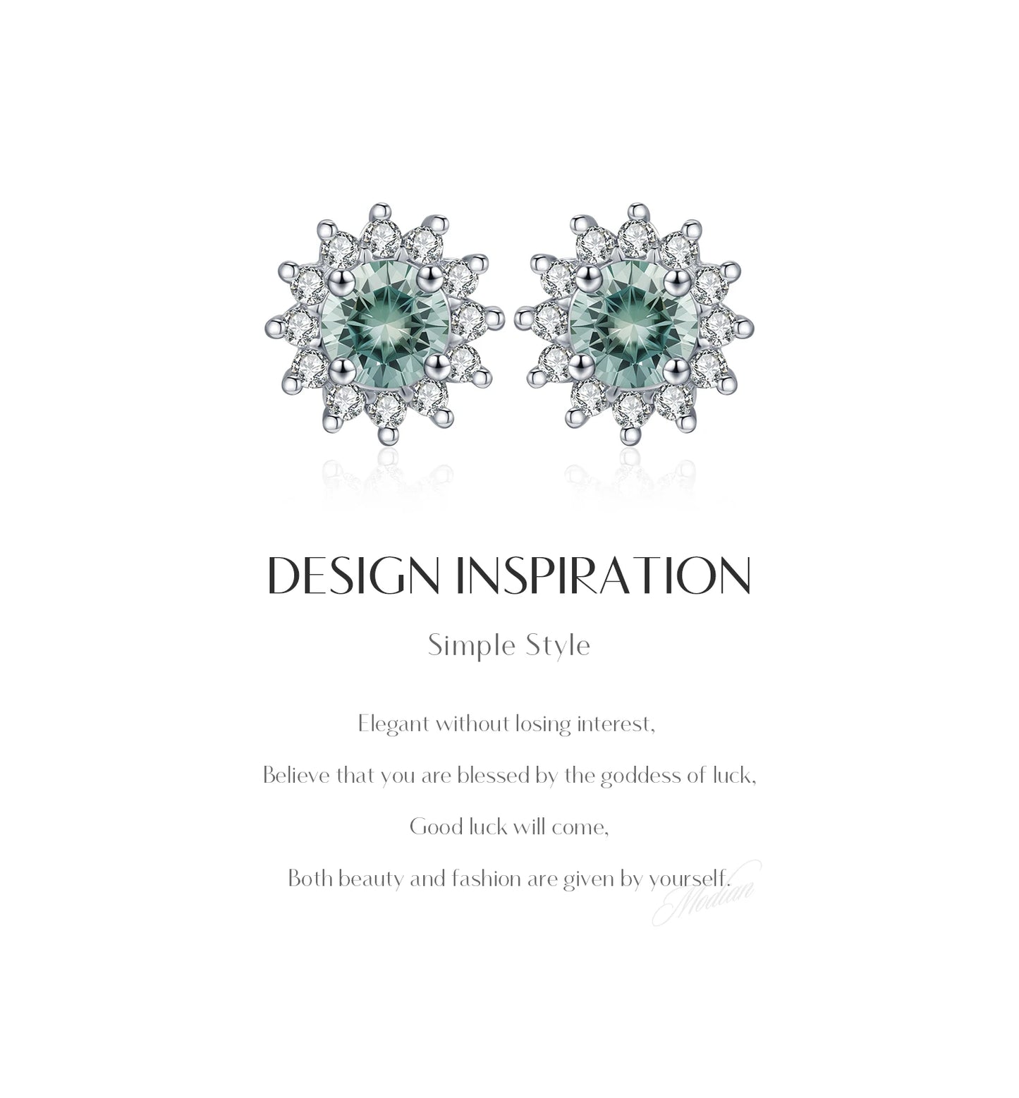 MODIAN 1CT Green Moissanite Classic Halo Earrings 925 Sterling Silver Sparkling Sun Stud Earrings For Women Party Fine Jewelry