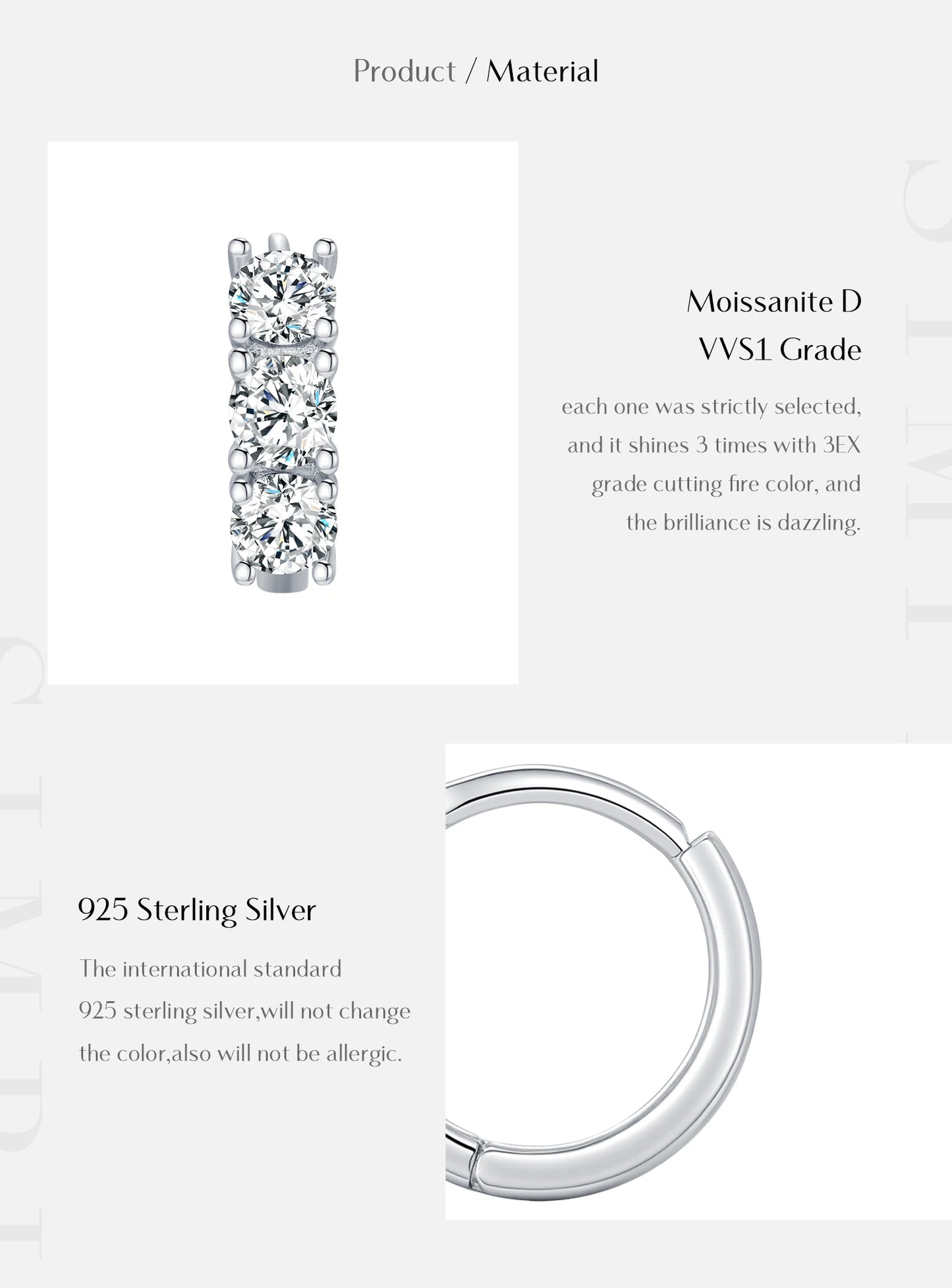 MODIAN D Color Moissanite Classic Ear Buckle 925 Sterling Silver Trendy Round Stackable Hoop Earrings For Women Fine Jewelry