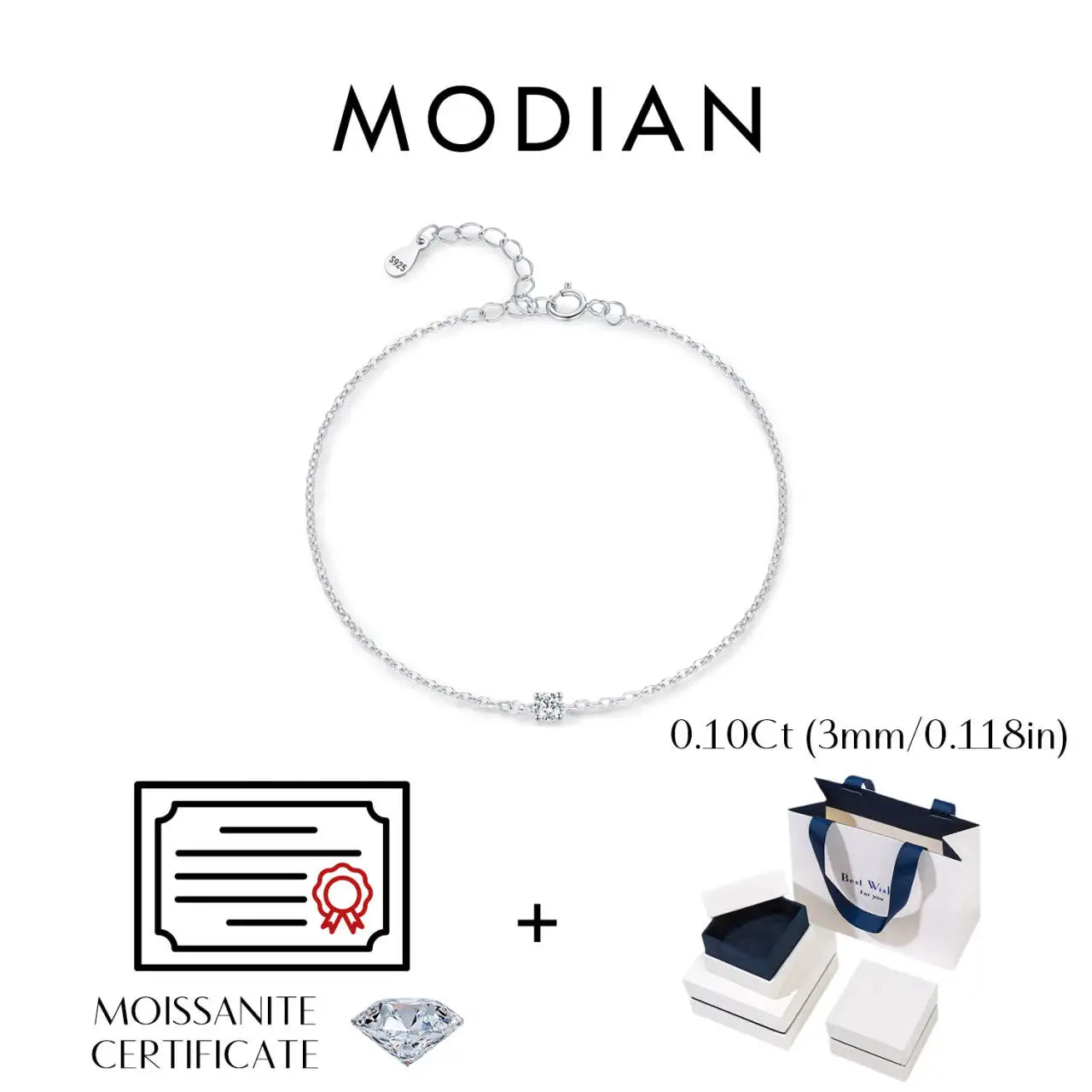 MODIAN D Color Moissanite Bracelet 925 Sterling Silver Classic Minimalist Daily Link Chain Bracelet For Women Fine Jewelry