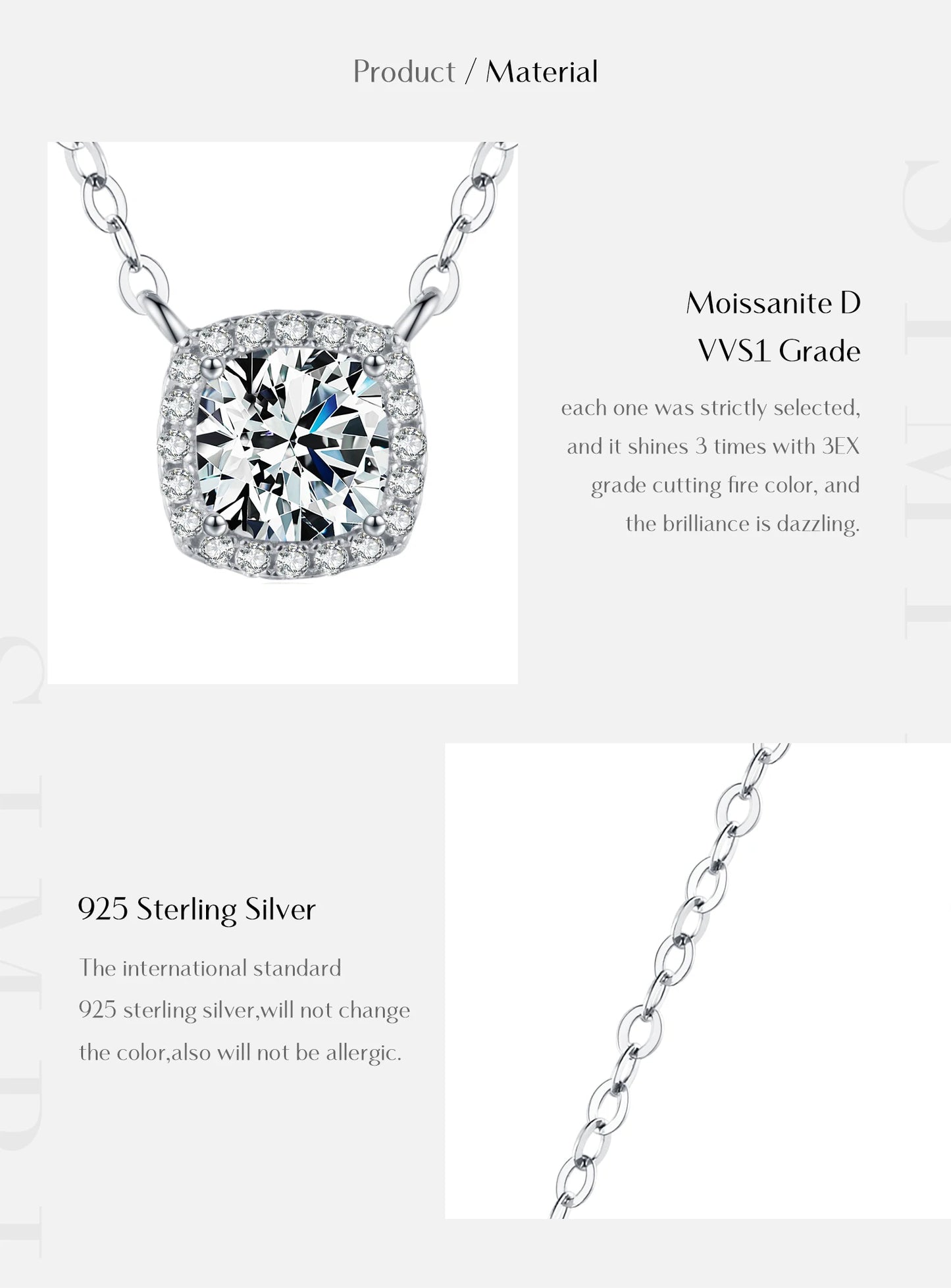 MODIAN 1 Carat Square Cushion Cut Halo Moissanite Pendant Necklace For Women 925 Sterling Silver Dazzling Wedding Bridal Jewelry