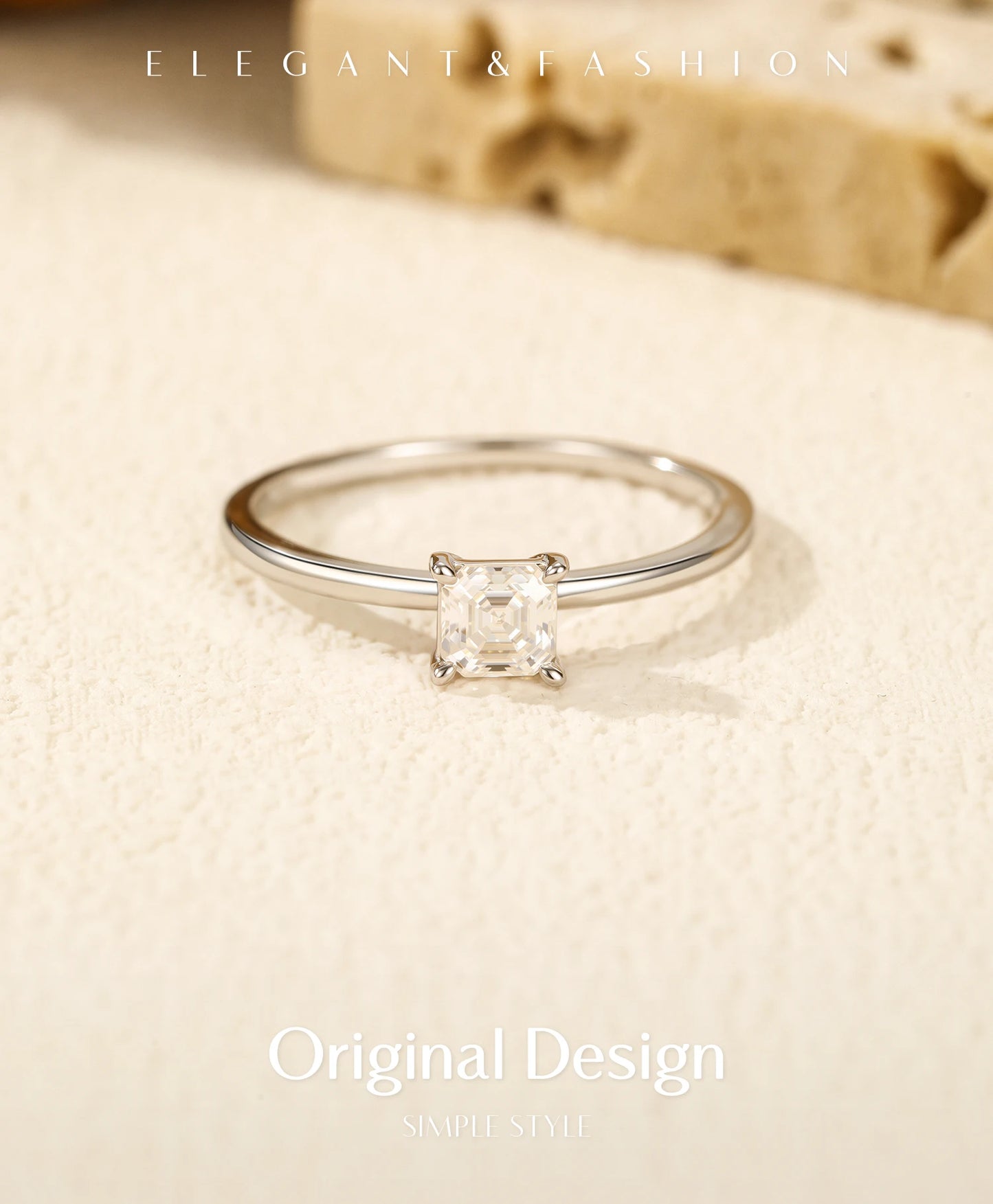 MODIAN Emerald Cut D Color Square Moissanite 925 Sterling Silver Classic Finger Rings For Women Wedding Statement Jewelry