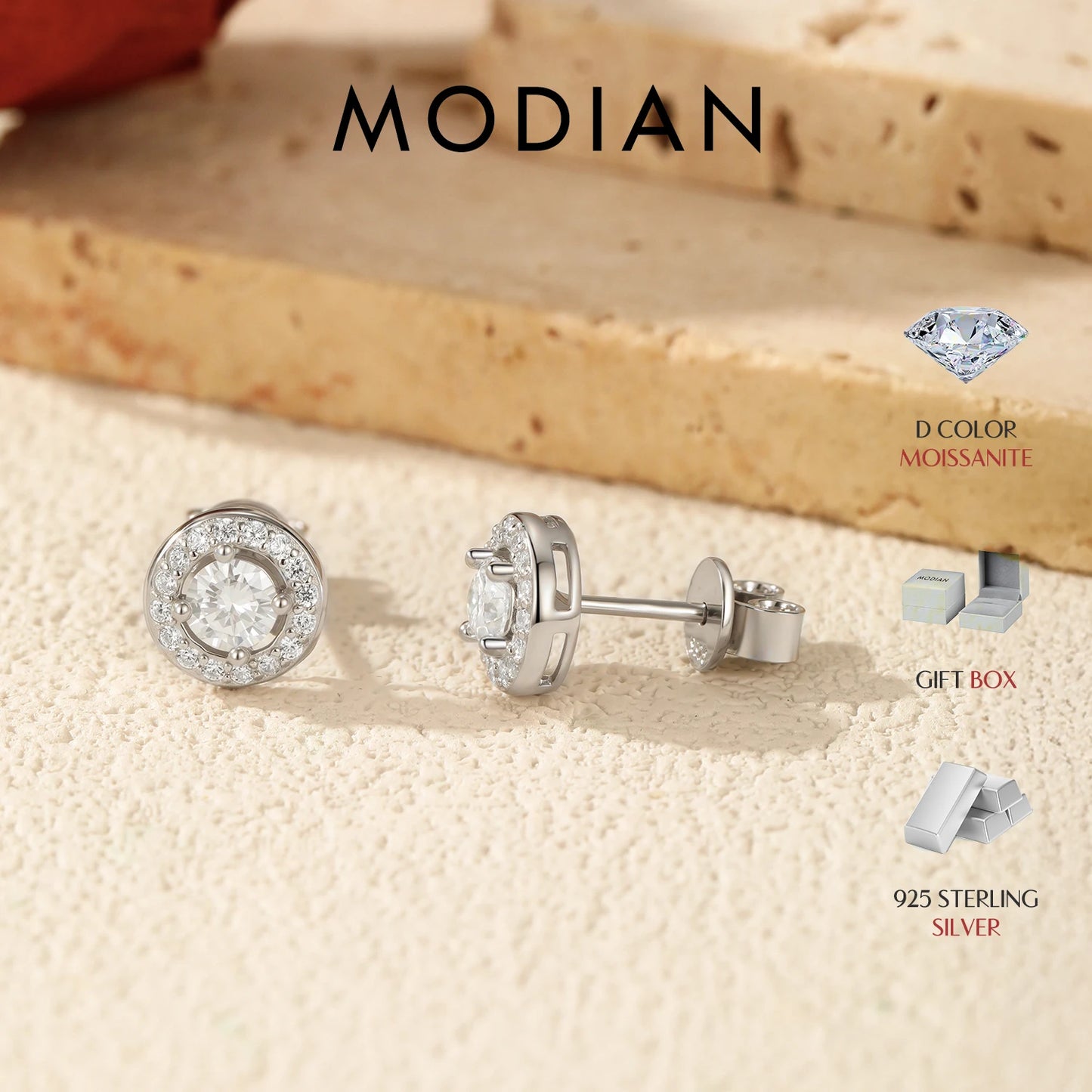 MODIAN Sparkling D Color Moissanite Halo Earrings 925 Sterling Silver Classic Stud Earrings For Women Wedding Fine Jewelry Gift