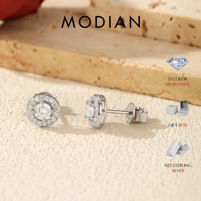 MODIAN Sparkling D Color Moissanite Halo Earrings 925 Sterling Silver Classic Stud Earrings For Women Wedding Fine Jewelry Gift