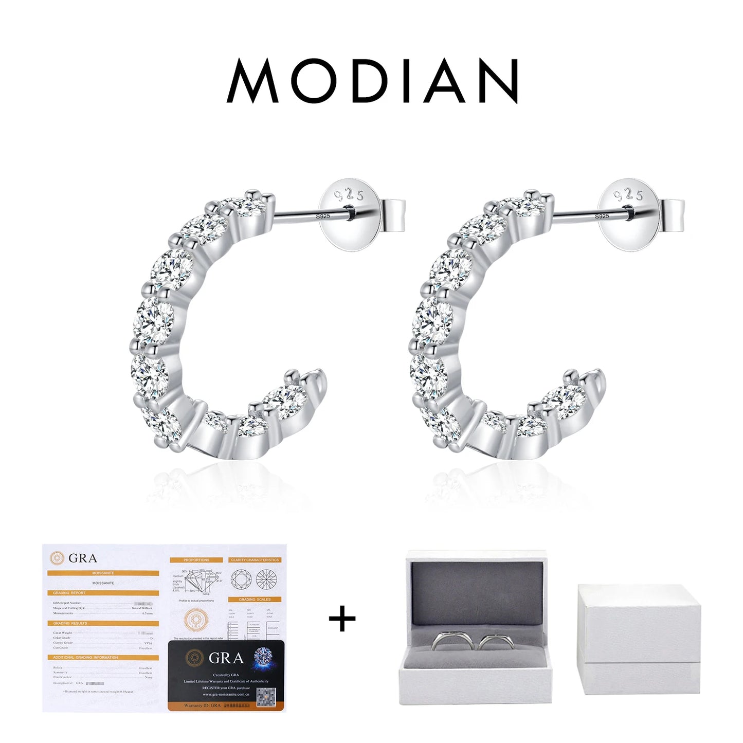 MODIAN D Color C Shape Moissanite Earrings 925 Sterling Silver Charming Dazzling Hoop Earrings For Women Wedding Fine Jewelry