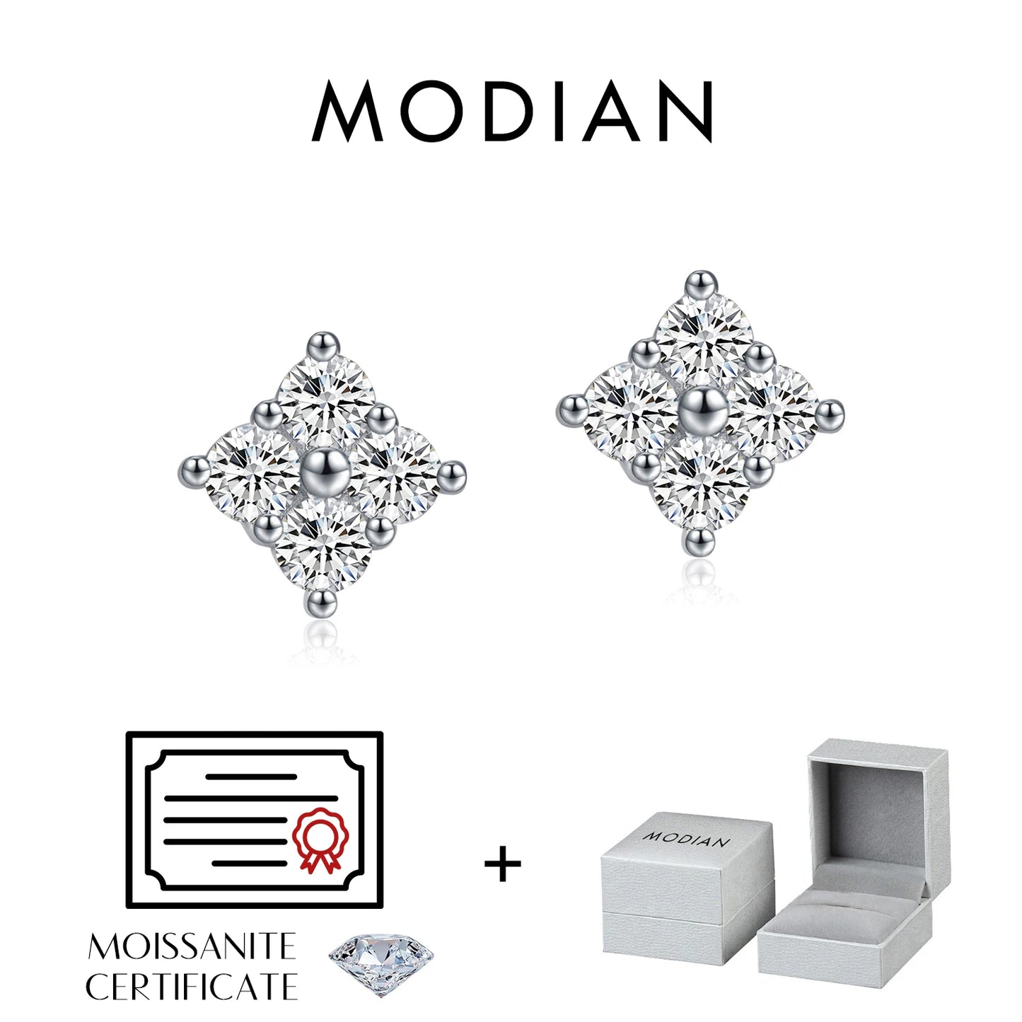 MODIAN Simple D Color Moissanite 925 Sterling Silver Dazzling Lab Created Diamond Ideal Cut Stud Earrings For Women Jewelry