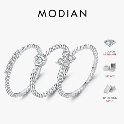 MODIAN D Color Stackable Moissanite Ring 925 Sterling Silver Beads Sparkling Trendy Rings For Women Party Vacation Jewelry