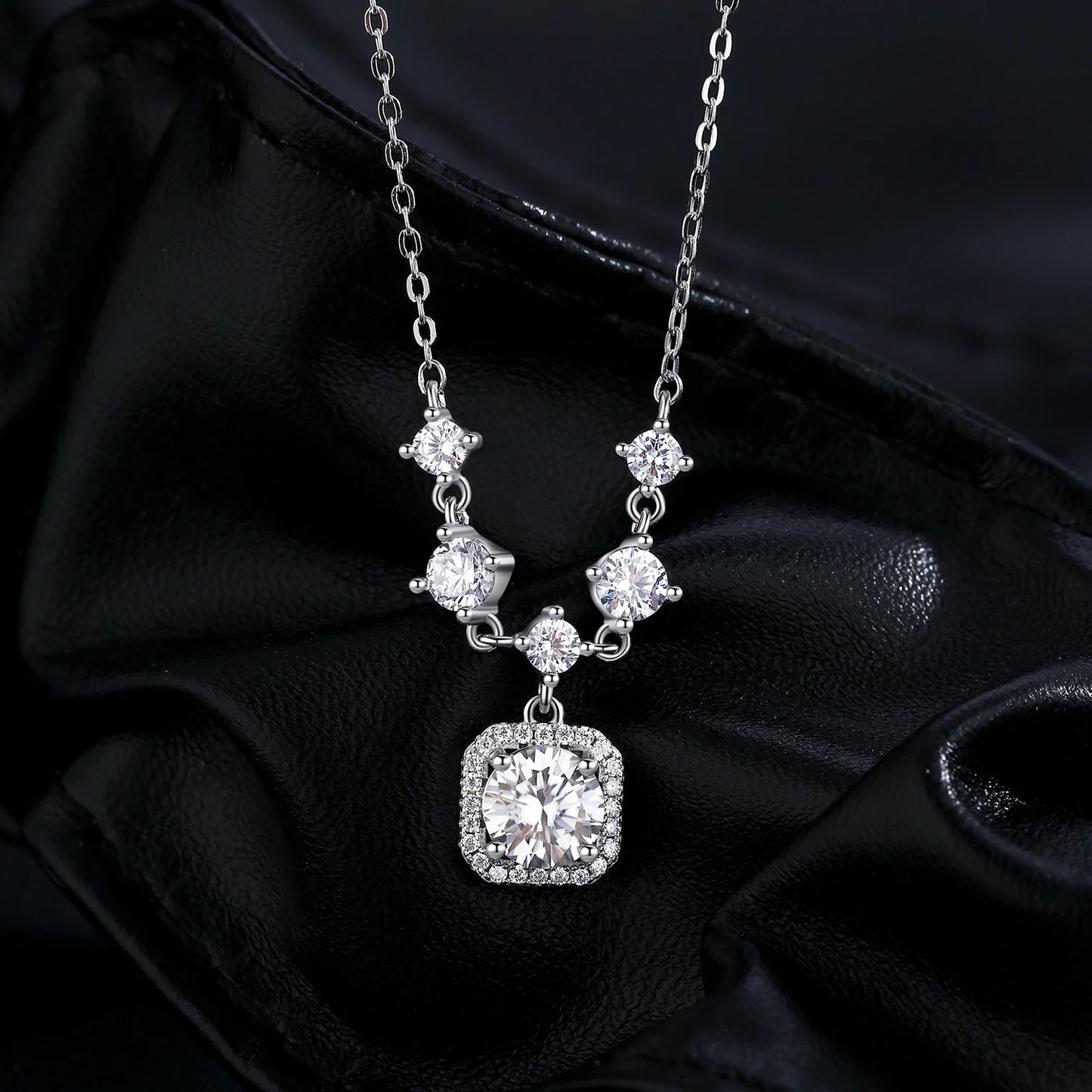 MODIAN 1CT D Color Moissanite Necklace 925 Sterling Silver Luxury Halo Charm Pendant Necklace For Women Bridal Wedding Jewelry
