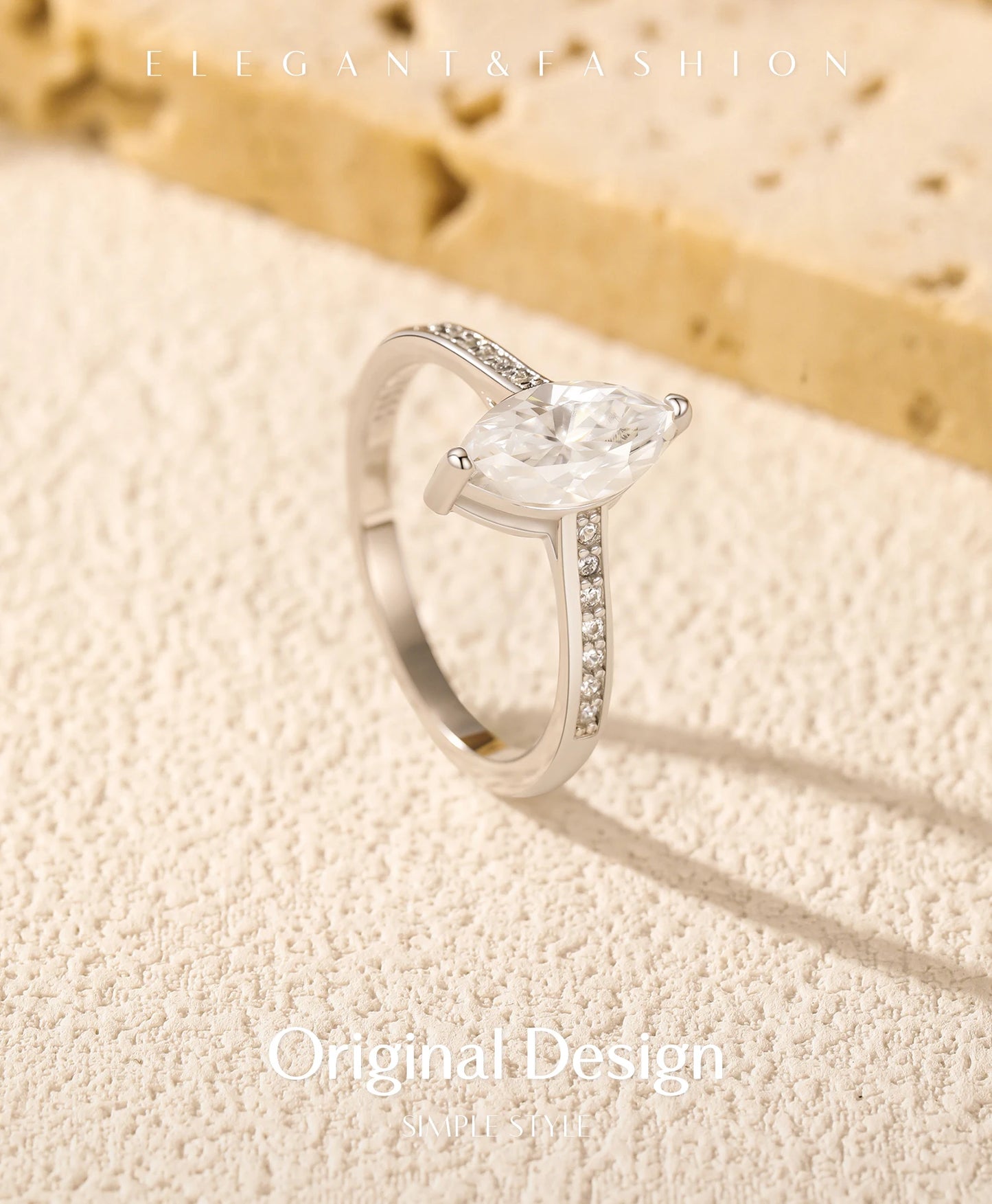 MODIAN Marquise Cut D Color Moissanite Finger Rings 925 Sterling Silver Exquisite Wedding Engagement Ring For Women Fine Jewelry