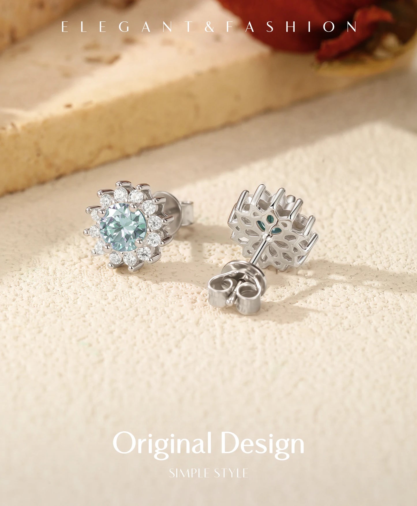 MODIAN 1CT Green Moissanite Classic Halo Earrings 925 Sterling Silver Sparkling Sun Stud Earrings For Women Party Fine Jewelry