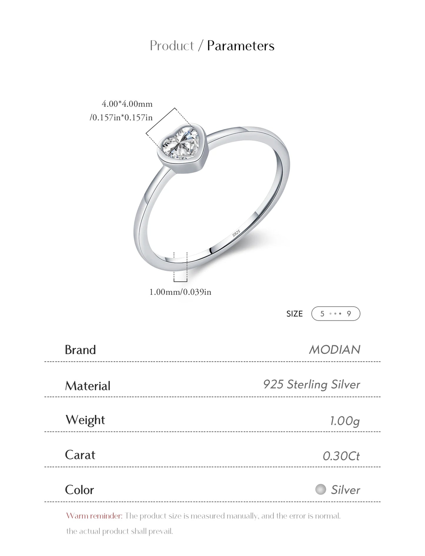 MODIAN Heart shape Cut Moissanite Solitaire Wedding Ring For Women 925 Sterling Silver D Color Wedding Band Fine Jewelry