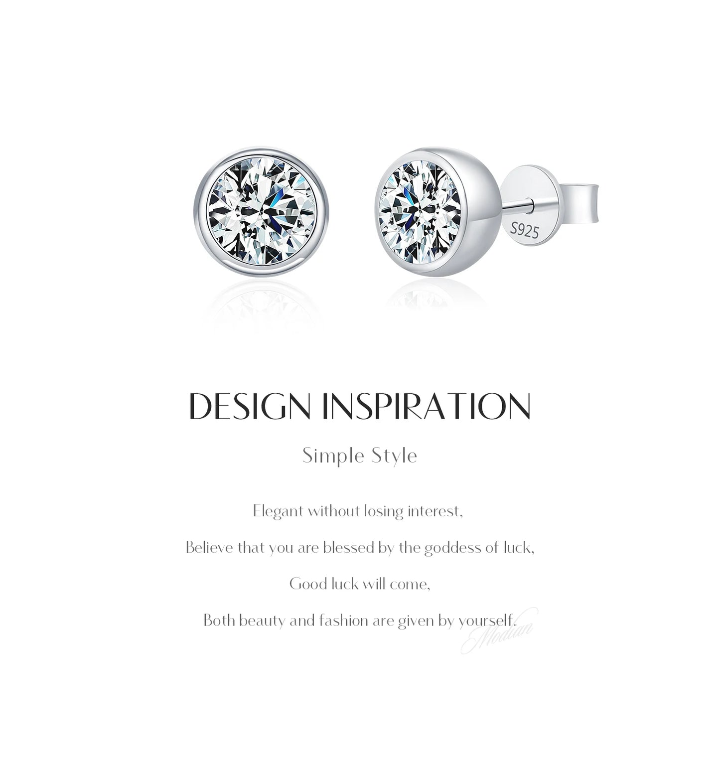 MODIAN 1CT/2CT D Color Bezel Moissanite Earrings 925 Sterling Silver Classic Round Stud Earrings For Women Wedding Fine Jewelry