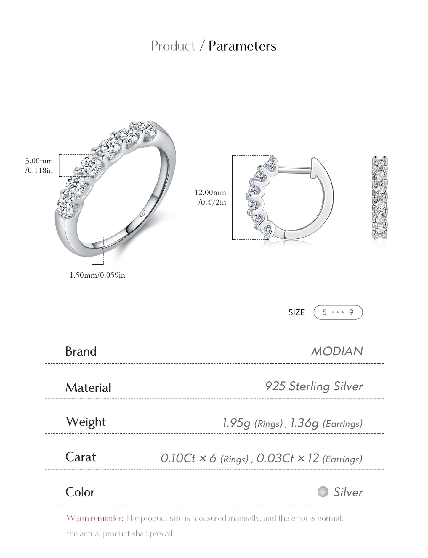 MODIAN D Color Moissanite 925 Sterling Silver Luxury Sparkle Geometric Hoop Earrings Ring For Women Wedding Fine Jewelry Set