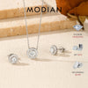 MODIAN Moissanite Sets 925 Sterling Silver Classic Round Halo Earrings Simple Link Chain Necklace For Women Bridal Jewelry Set