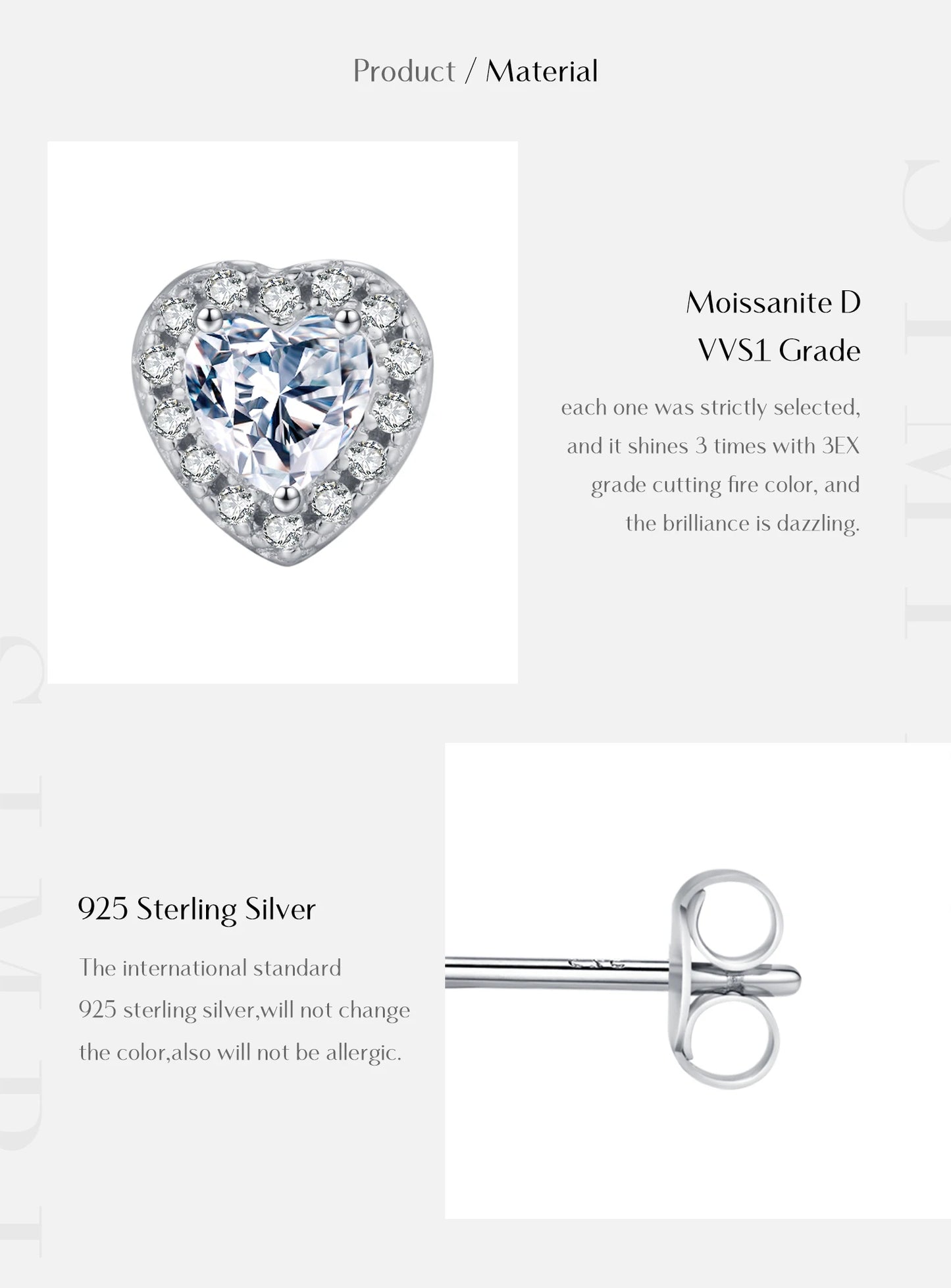 MODIAN Moissanite D Color Stud Earrings Hearts Cut Lab Created Diamond 925 Sterling Silver Romantic Earrings For Women Jewelry