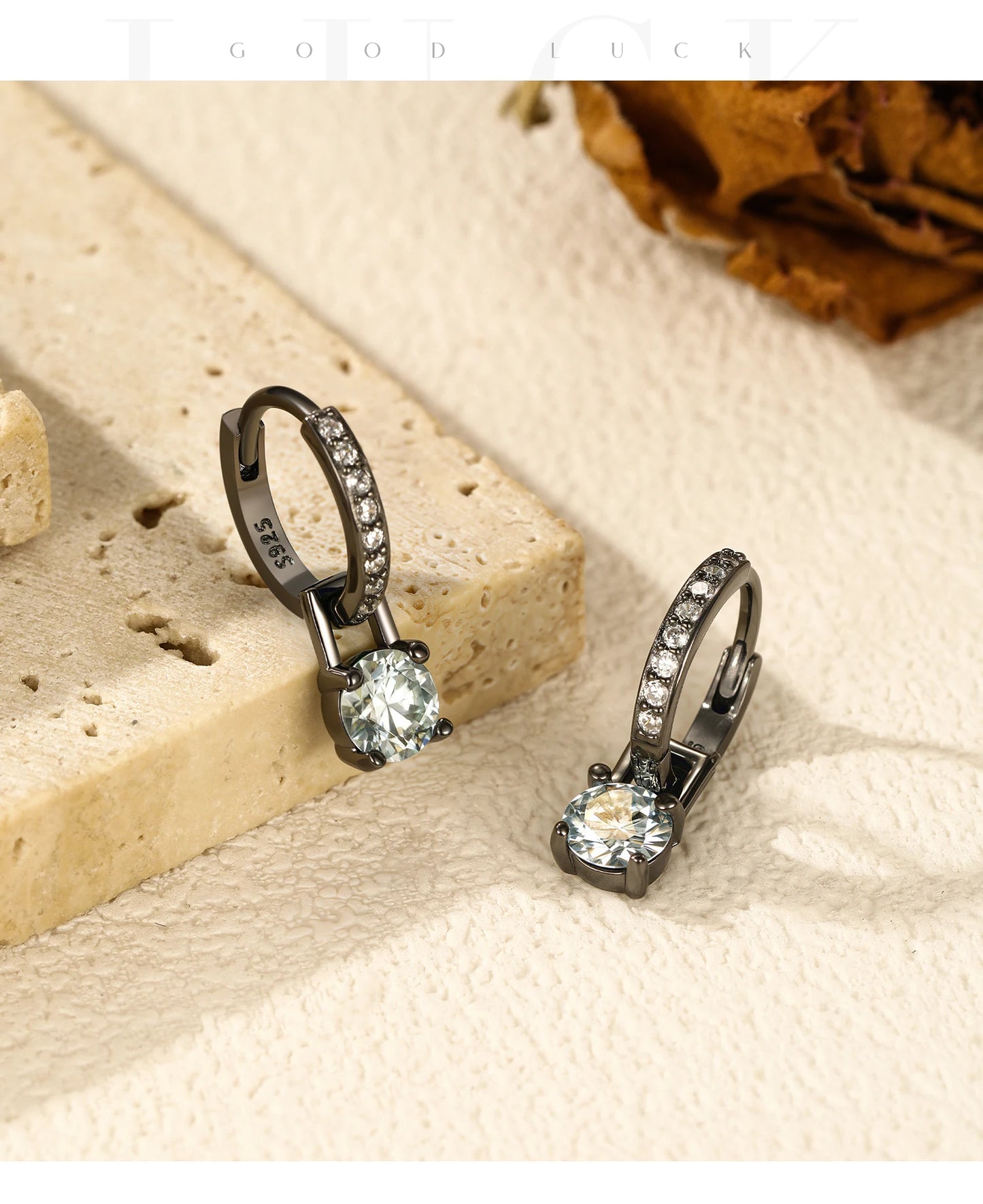 MODIAN 0.5Ct D Color Light Green Moissanite Swing Hoop Earrings 925 Sterling Silver Black Punk Ear Buckles for Women Jewelry