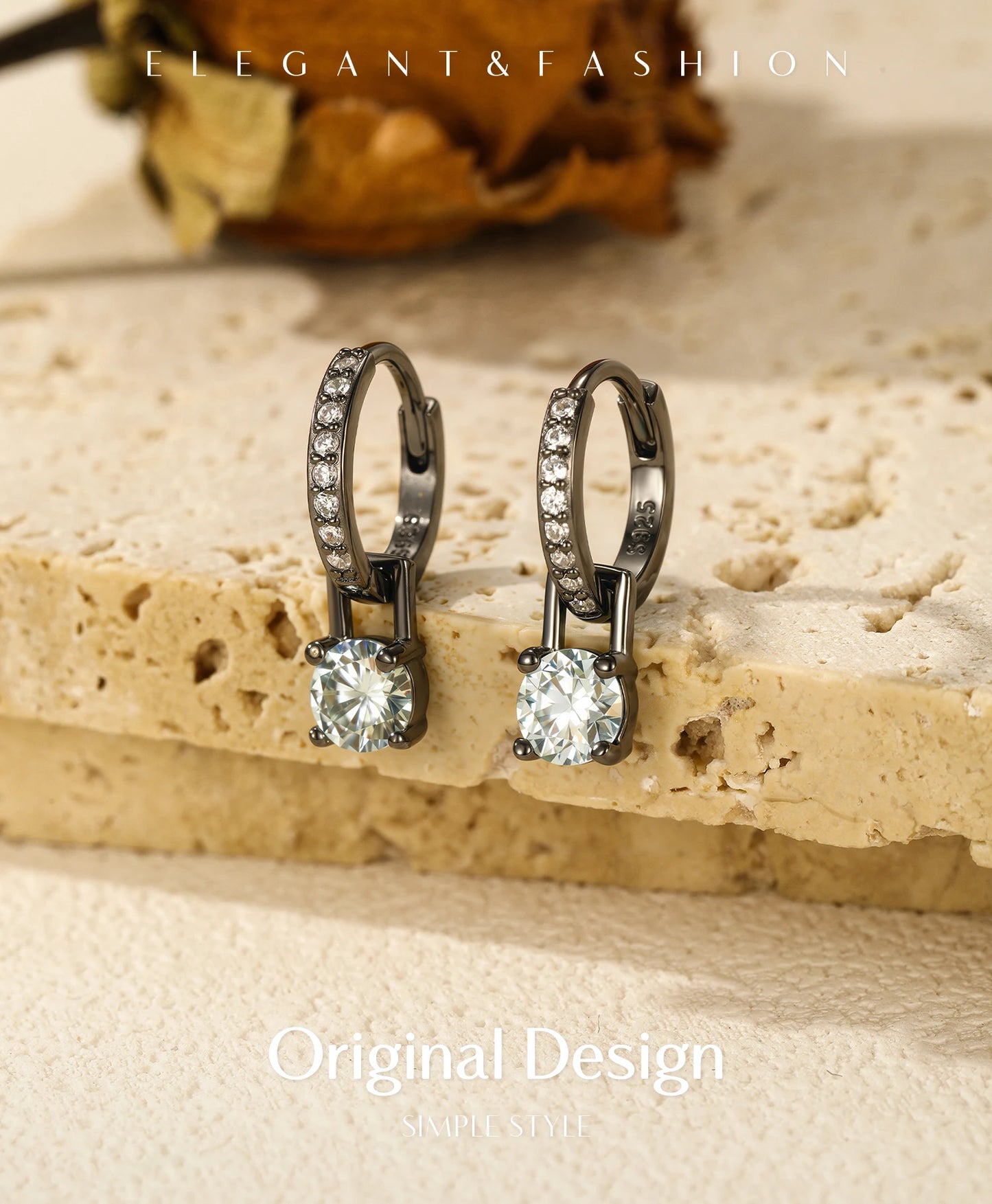 MODIAN 0.5Ct D Color Light Green Moissanite Swing Hoop Earrings 925 Sterling Silver Black Punk Ear Buckles for Women Jewelry