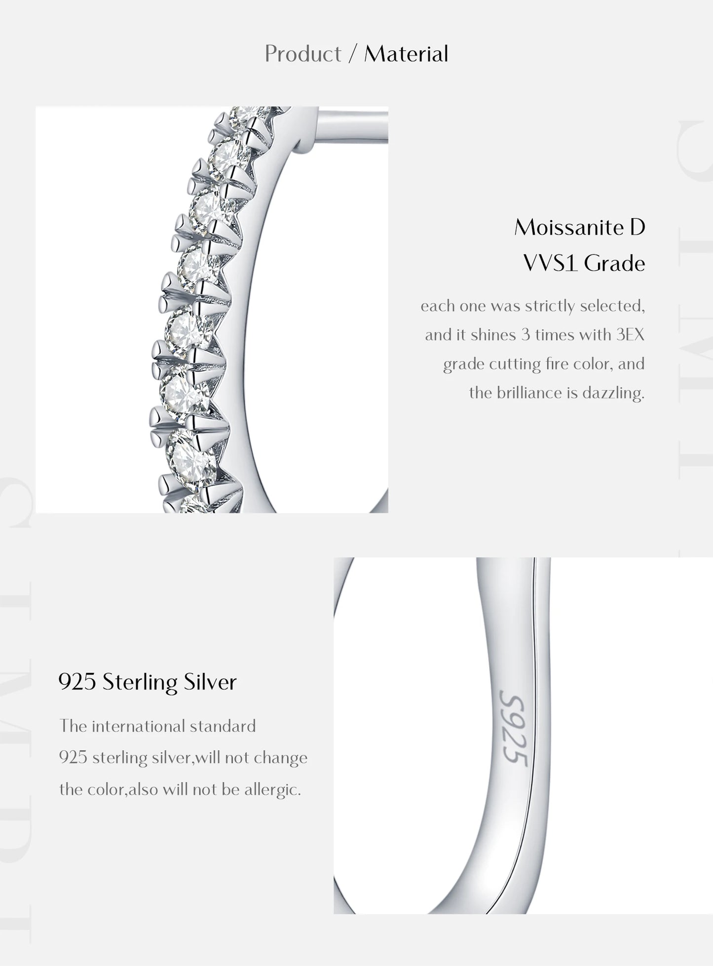 MODIAN D Color Moissanite U Shape Hoop Earrings 925 Sterling Silver Exquisite Elegant Ear Buckle For Women Daily Fine Jewelry