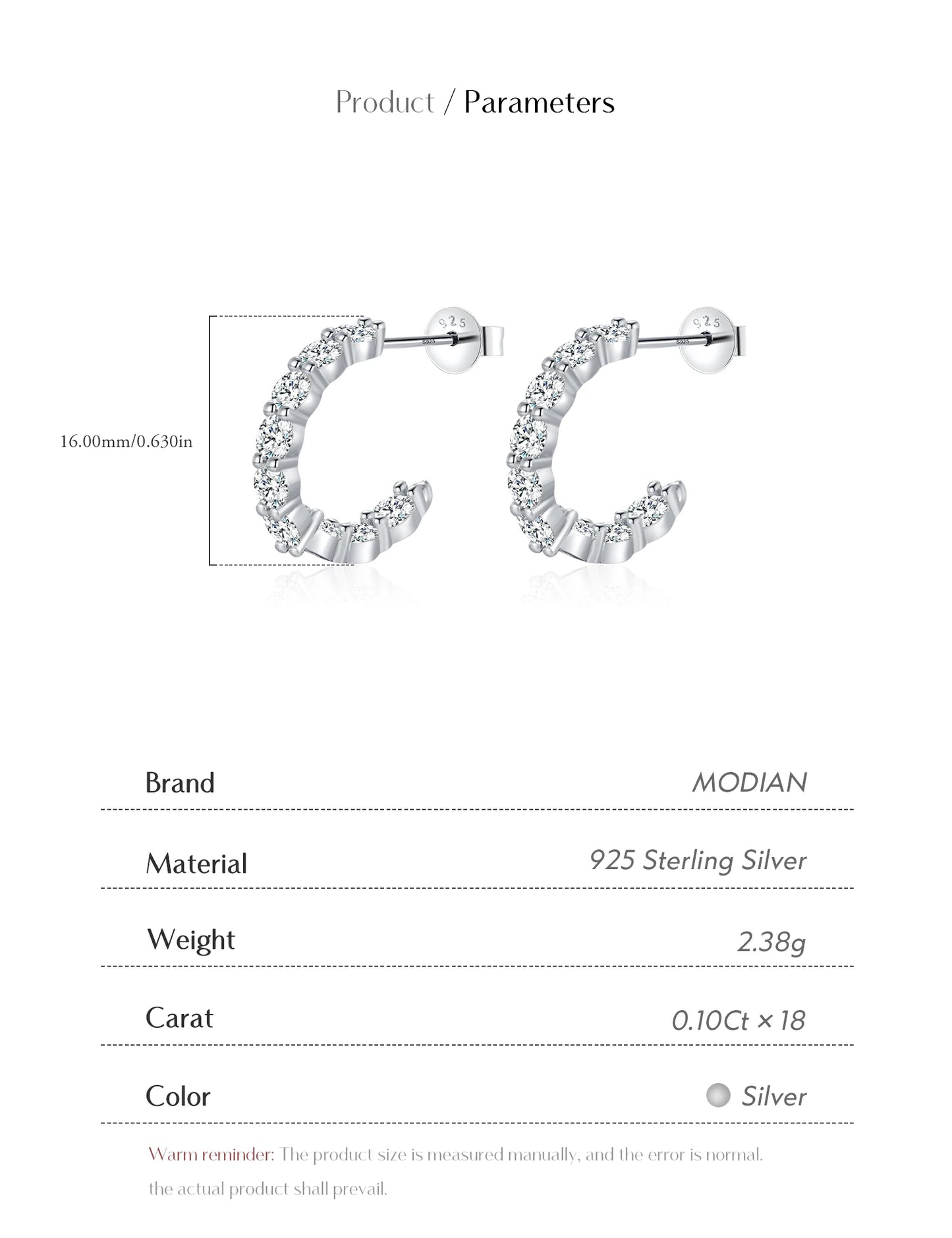MODIAN D Color C Shape Moissanite Earrings 925 Sterling Silver Charming Dazzling Hoop Earrings For Women Wedding Fine Jewelry