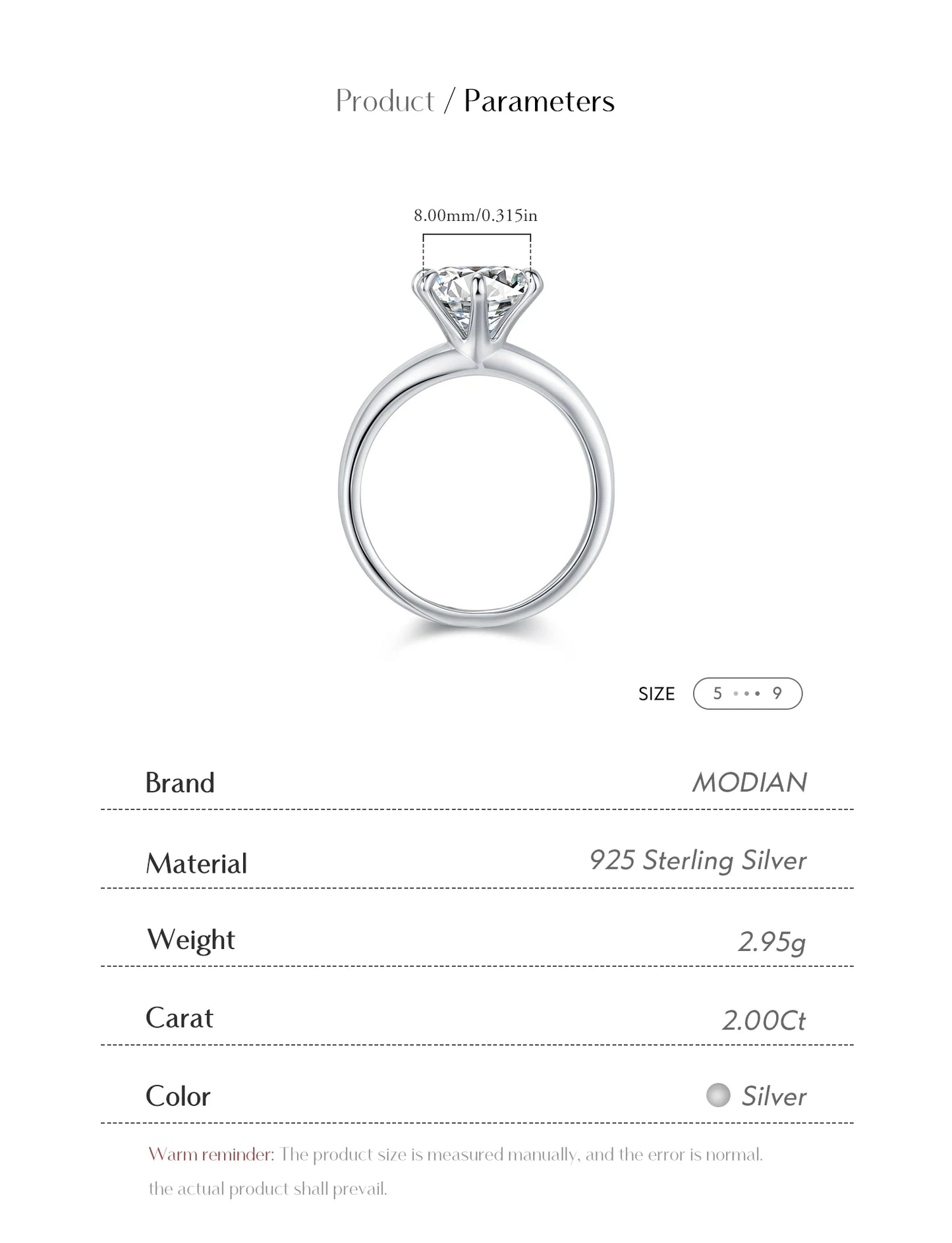 MODIAN 2ct D Color VVS1 Clarity Moissanite 925 Sterling Silver Dazzling Classic Crown Rings For Women Wedding Fine Jewelry
