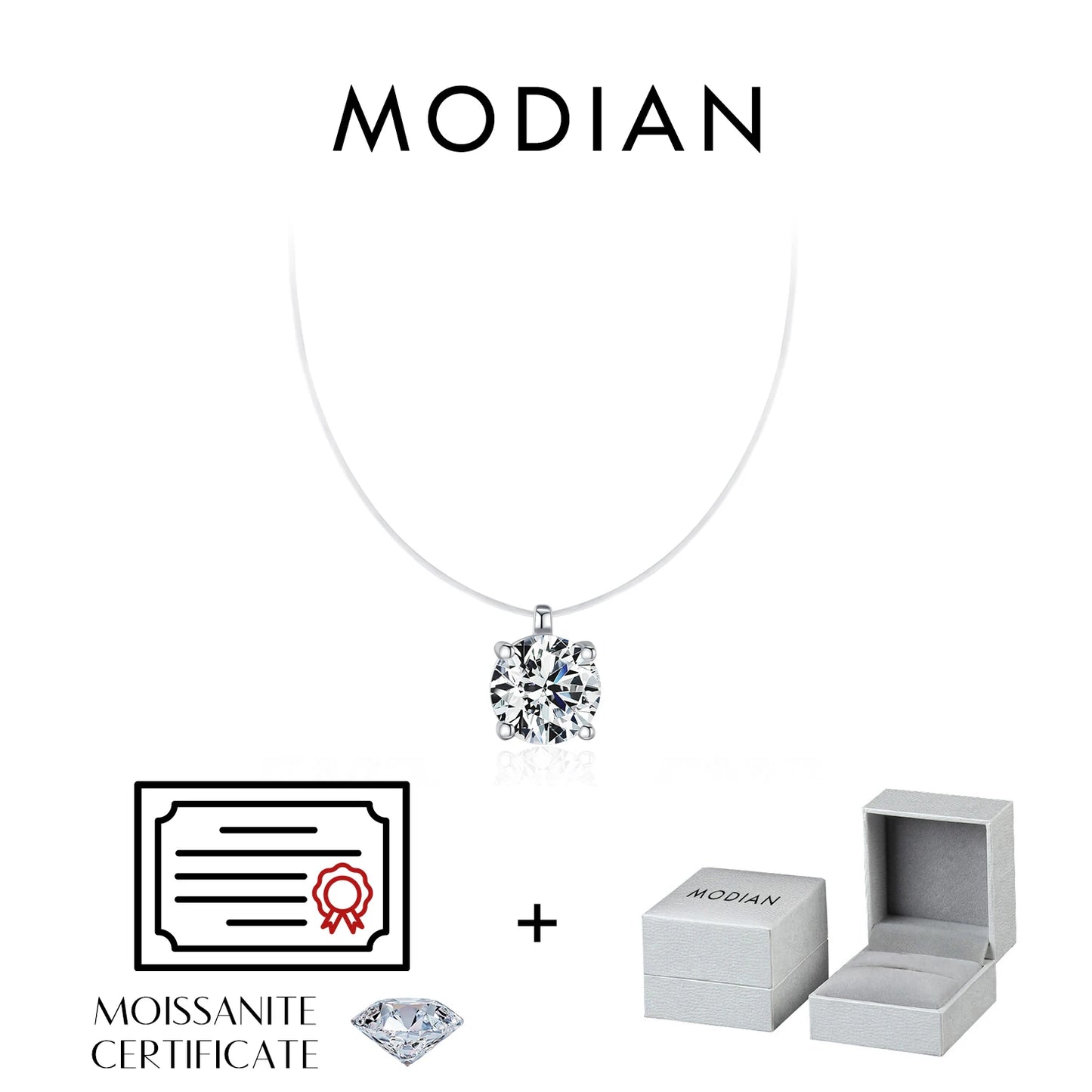 MODIAN 1CT Round Clarity Moissanite Necklace 925 Sterling Silver Transparent Line Choker Pendant Necklace For Women Fine Jewelry