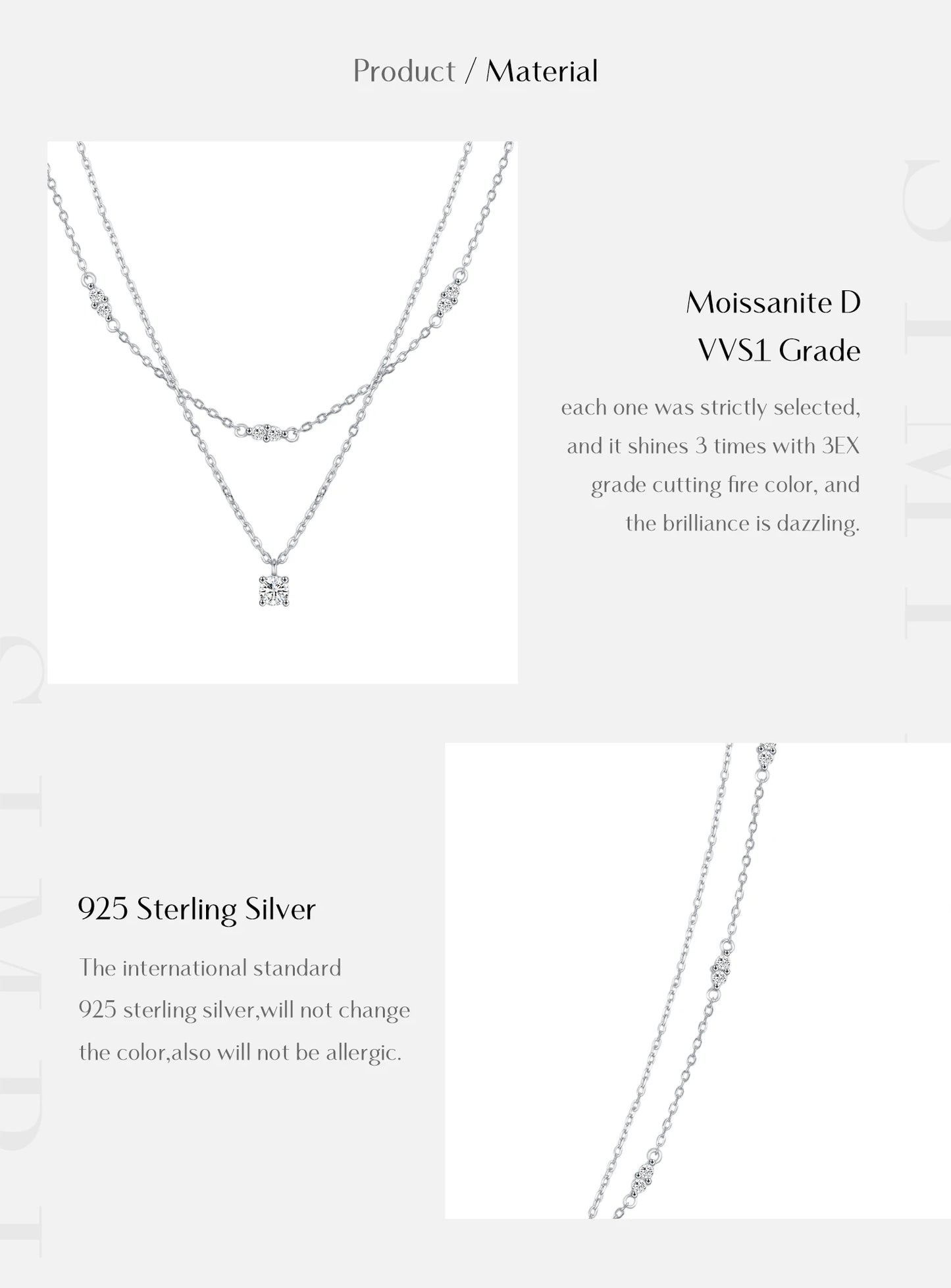 MODIAN Moissanite D Color Double Layer Pendant Necklace 925 Sterling Silver Round Stylish Choker Necklace For Women Jewelry