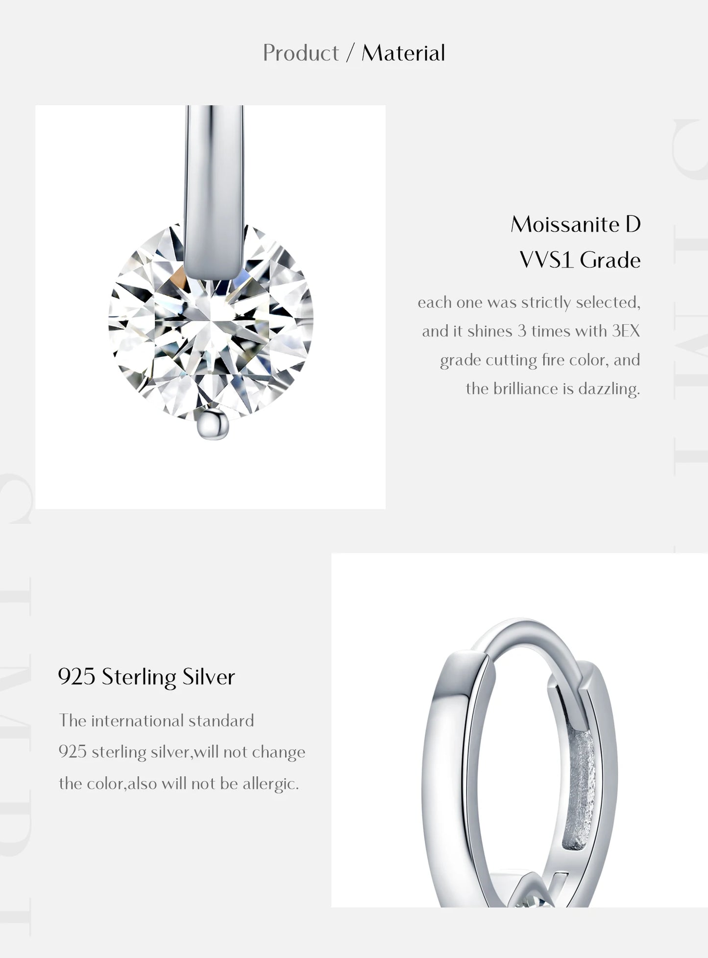 MODIAN 1.0CT D Color Moissanite Hoop Earrings 925 Sterling Silver Luxury Buckle Earrings For Women Wedding Fine Jewelry Gifts