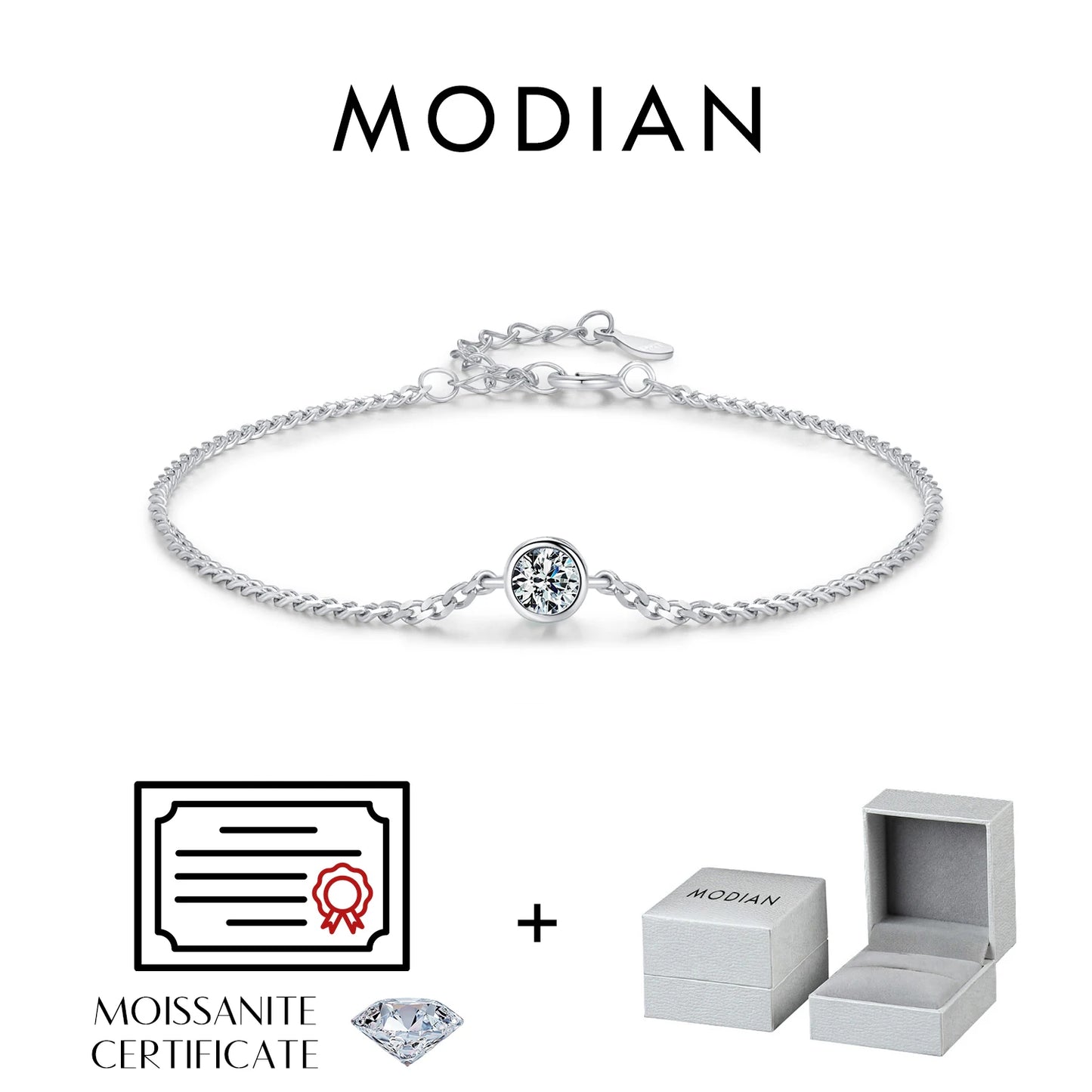 MODIAN 0.25CT Moissanite Bezel Setting Bracelet For Women Diamond 925 Sterling Silver Elegant Chain Bracelet Wedding Jewelry