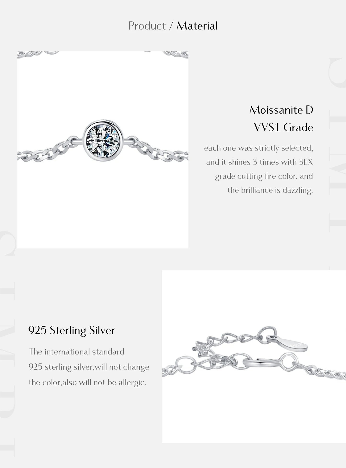 MODIAN 0.25CT Moissanite Bezel Setting Bracelet For Women Diamond 925 Sterling Silver Elegant Chain Bracelet Wedding Jewelry