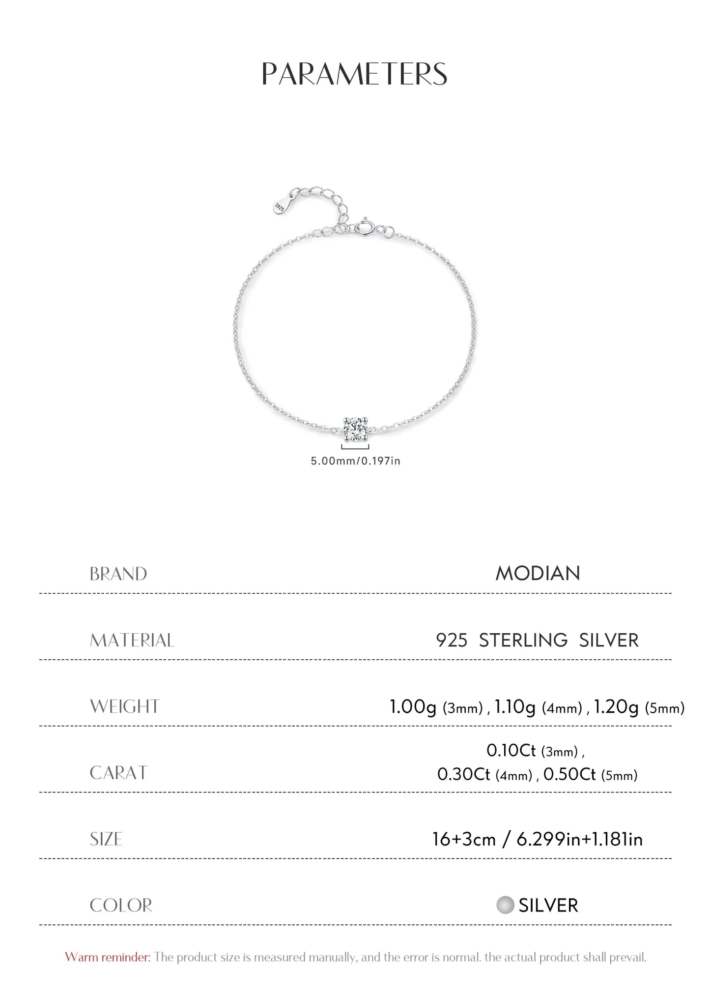 MODIAN D Color Moissanite Bracelet 925 Sterling Silver Classic Minimalist Daily Link Chain Bracelet For Women Fine Jewelry