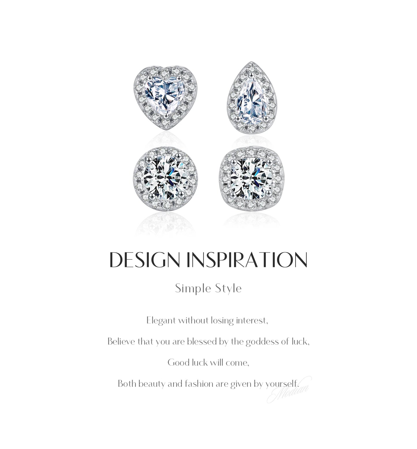 MODIAN D Color Heart Pear Square Moissanite Stud Earrings 925 Sterling Silver Lab Diamond Earrings For Women Wedding Jewelry