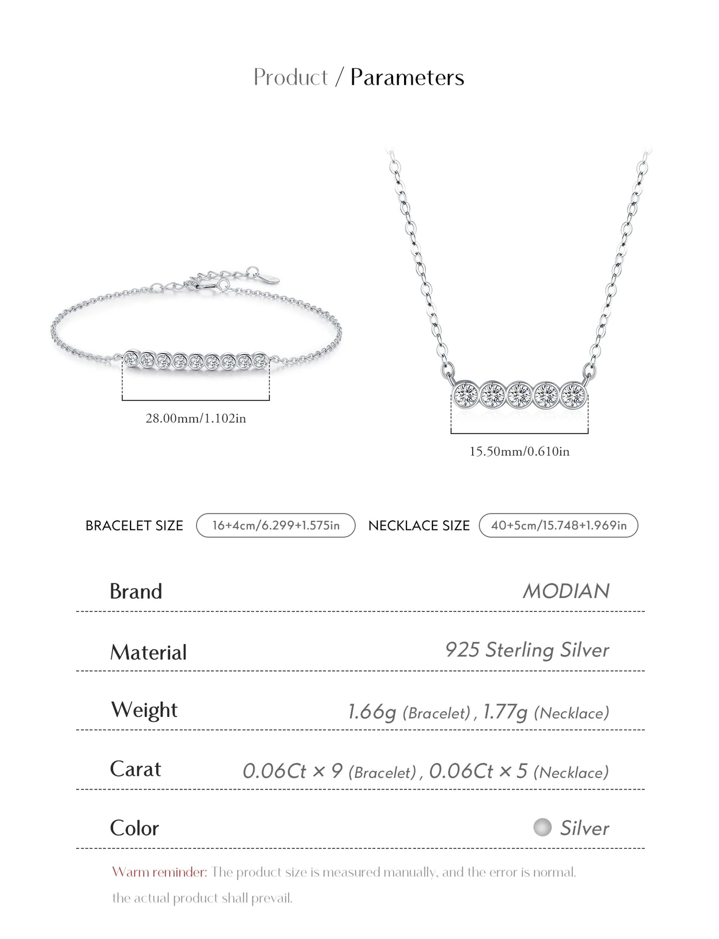 MODIAN D Color Moissanite Link Chain Pendant Necklace 925 Sterling Silver Trendy A Row Round Bracelet For Women Fine Jewelry Set