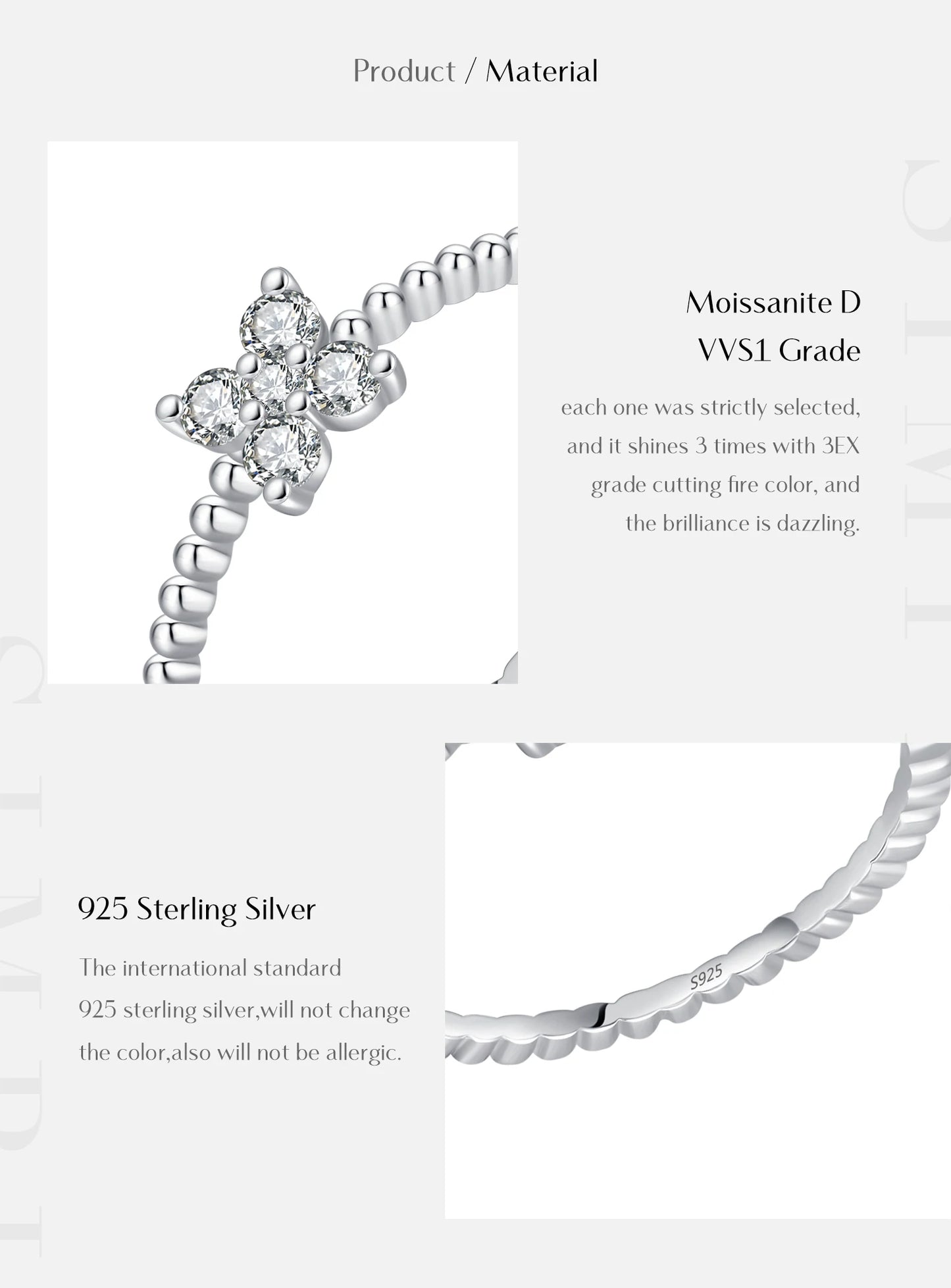 MODIAN Four Leaf Clover D Color Moissanite Ring 925 Sterling Silver Stackable Beads Trendy Finger Ring For Women Fine Jewelry