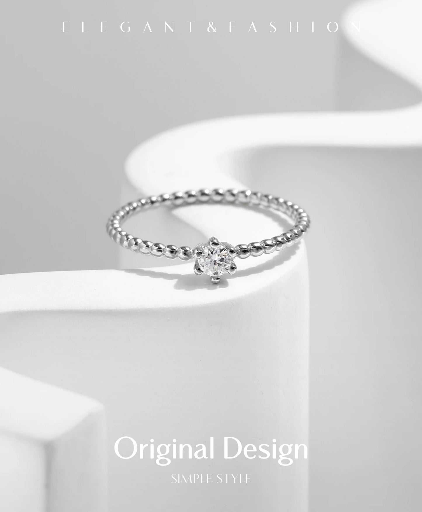 MODIAN D Color Round Moissanite Lab Diamond Rings 925 Sterling Silver Simple Classic Beads Stackable Ring For Women Jewelry