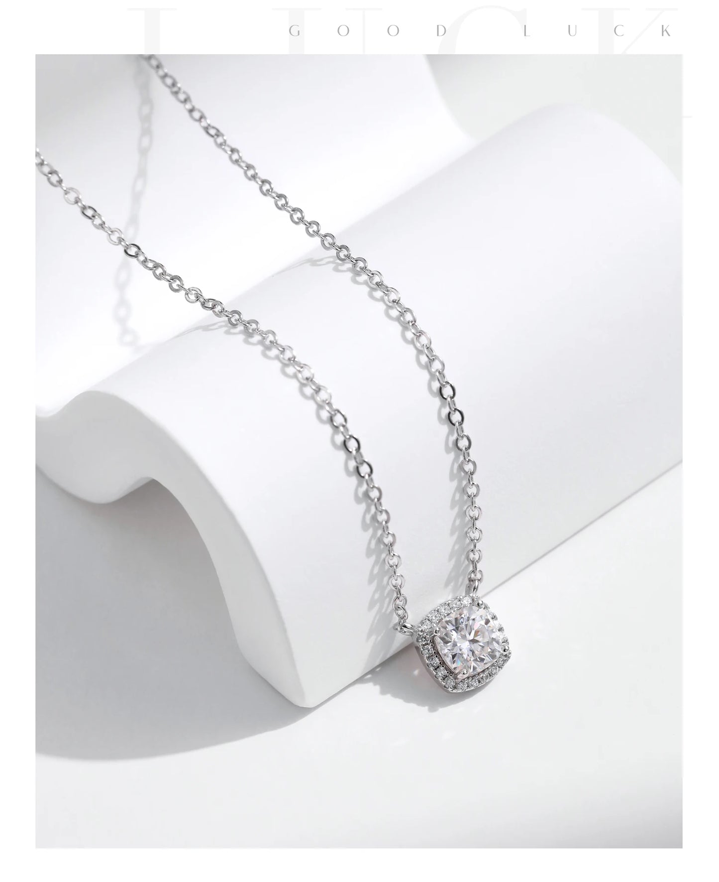 MODIAN Square & Round Halo Moissanite 925 Sterling Silver Pendant Necklace D Color VVS1 Lab Diamond Necklace For Women Jewelry