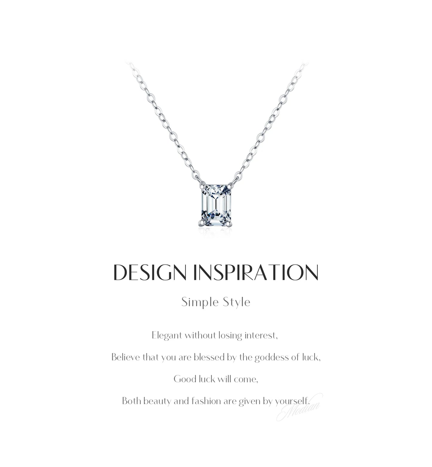 MODIAN D Color Rectangle Emerald Cut Moissanite Necklaces 925 Sterling Silver Classic Luxury Pendant Necklace For Women Jewelry